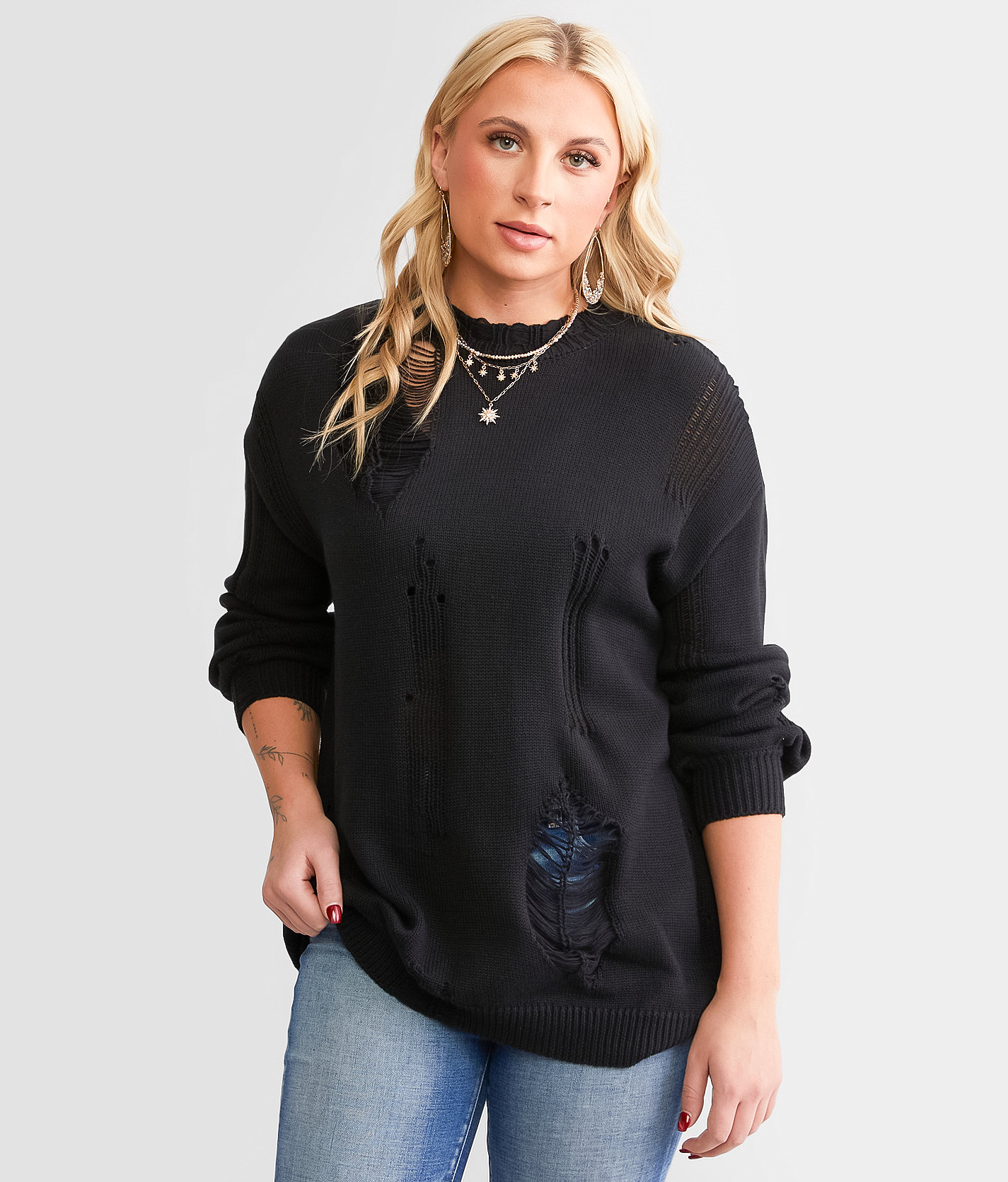 Daytrip Destructed Sweater - Women's Sweaters in Black
