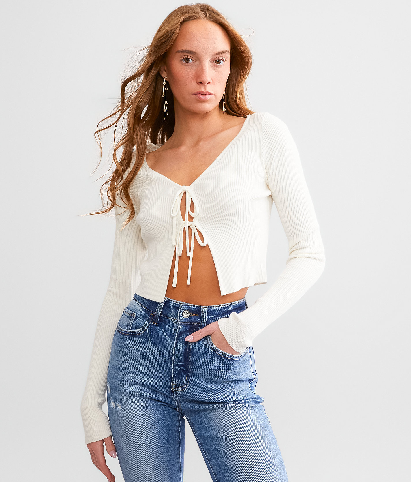 Willow & Root Front Tie Sweater - Women's Sweaters in Cream