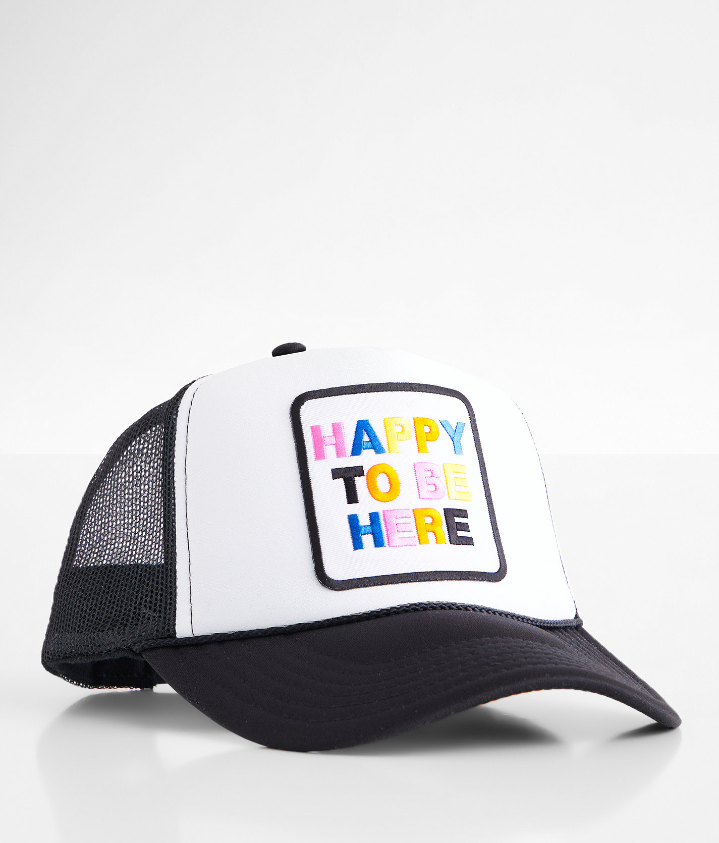 MADLEY. Happy To Be Here Trucker Hat - Women's Hats in Black