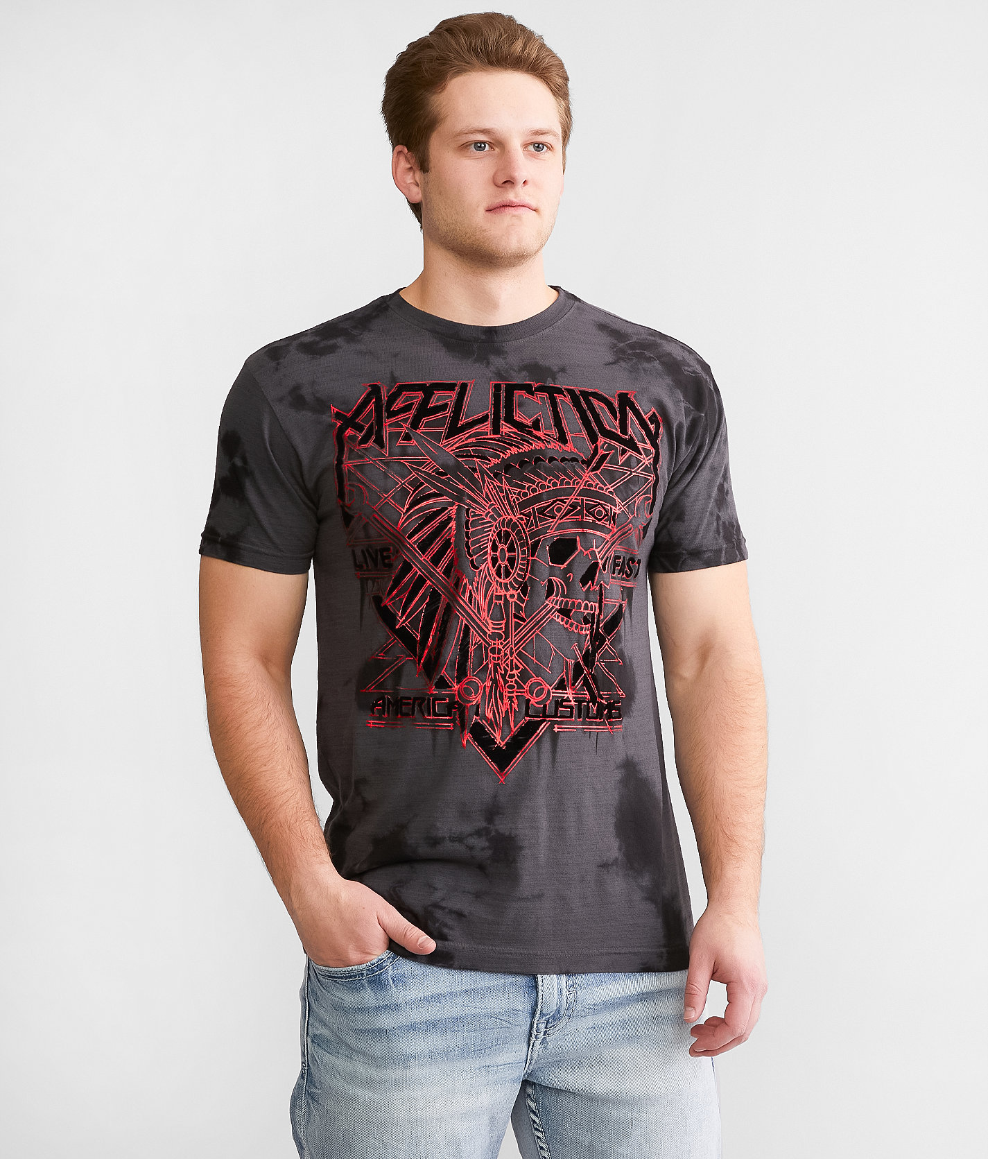 Affliction American Customs Oil Chief T-Shirt - Men's T-Shirts in Charcoal Black Crystal