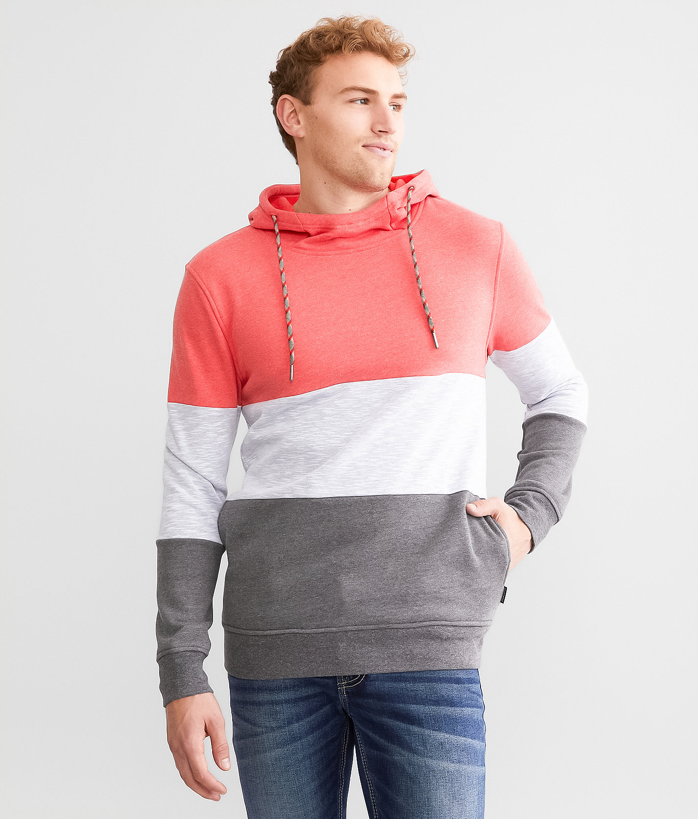 Departwest Color Block Hooded Sweatshirt - Men's Sweatshirts in Red Black