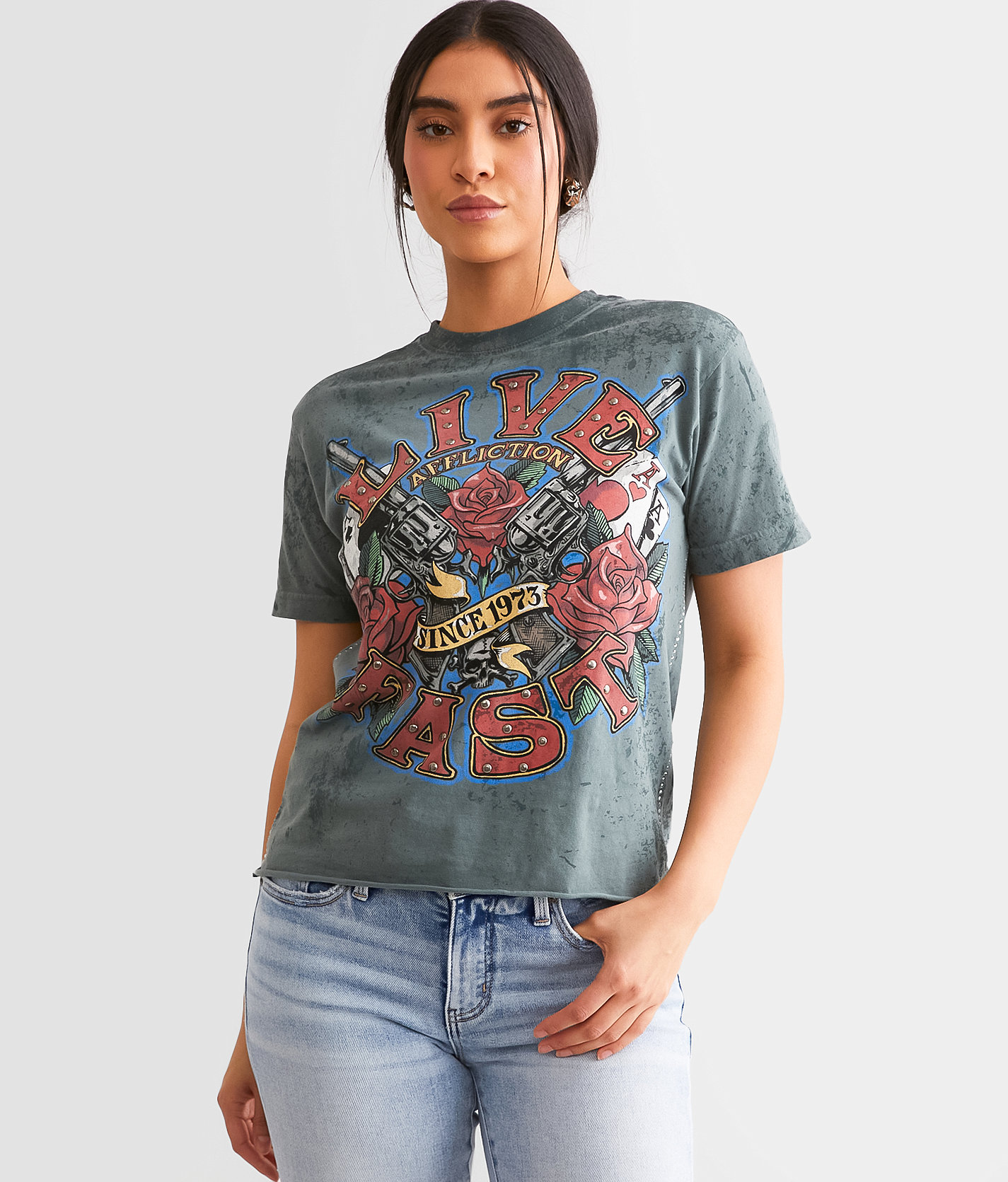 Affliction Love Gun T-Shirt - Women's T-Shirts in Sage Leaf