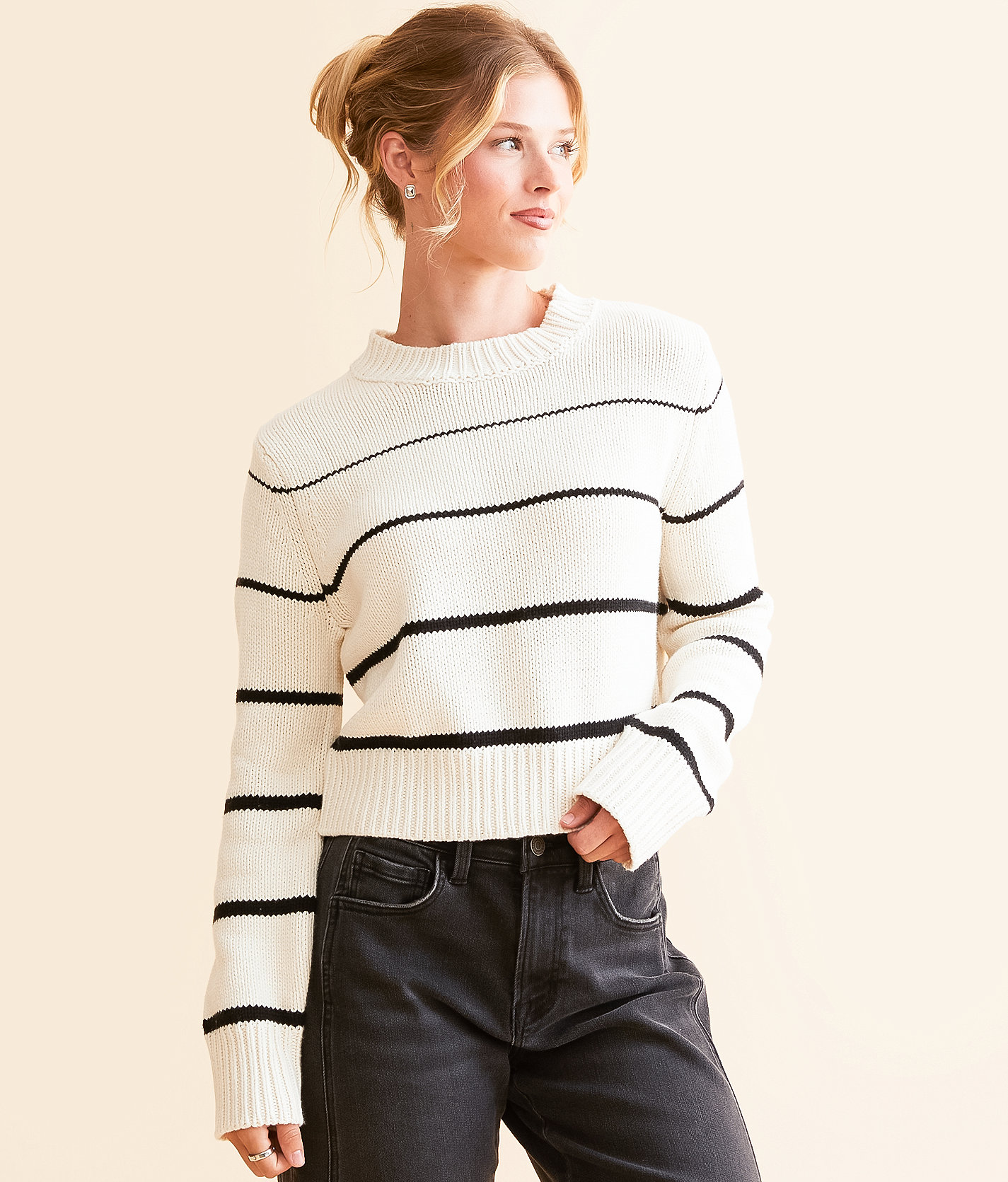 Z Supply Milan Stripe Cropped Sweater - Women's Sweaters in Natural