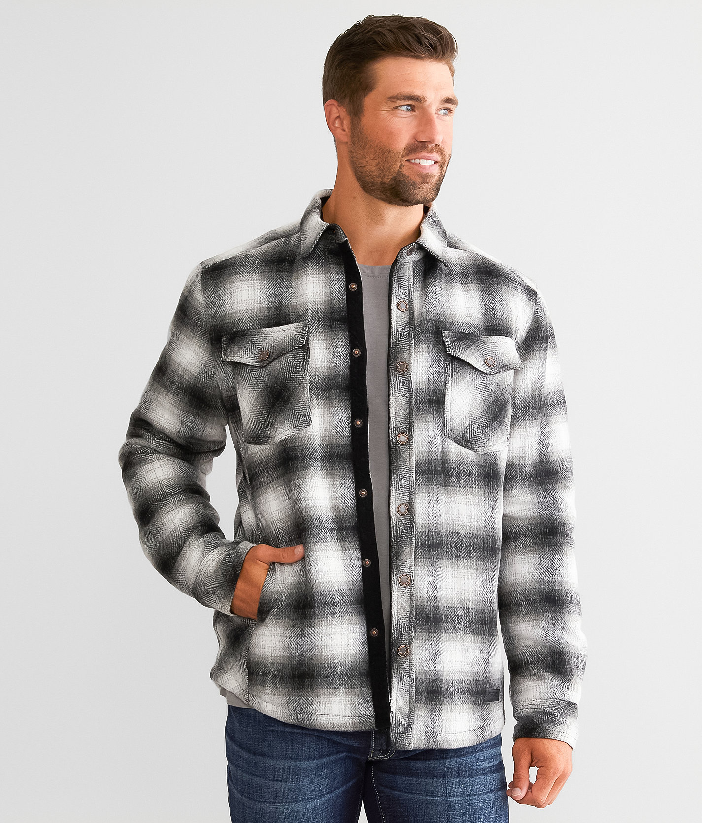 Outpost Makers Plaid Shacket - Men's Coats & Jackets in Black White