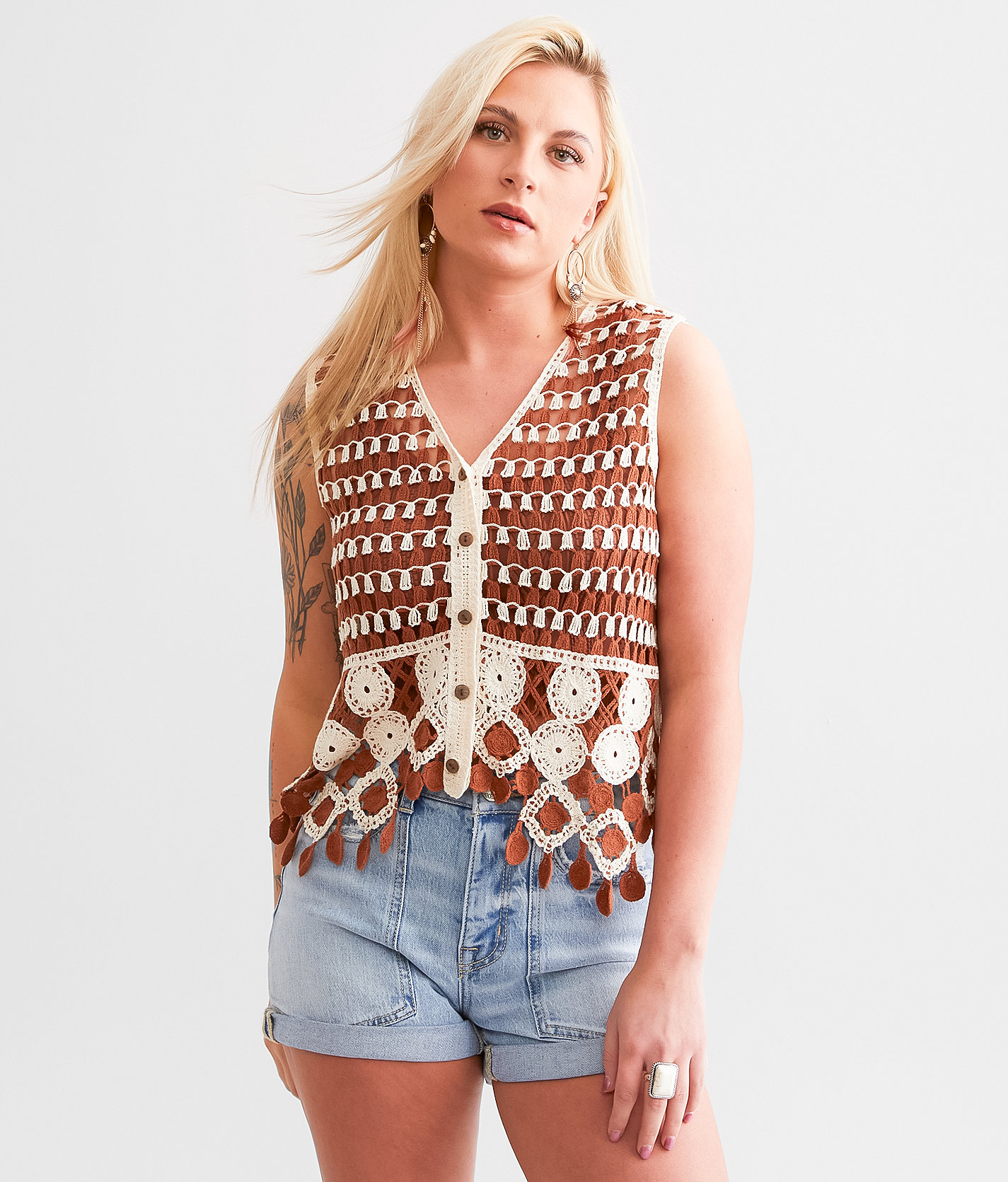 Daytrip Crochet Tank Top - Women's Tank Tops in Brown Cream
