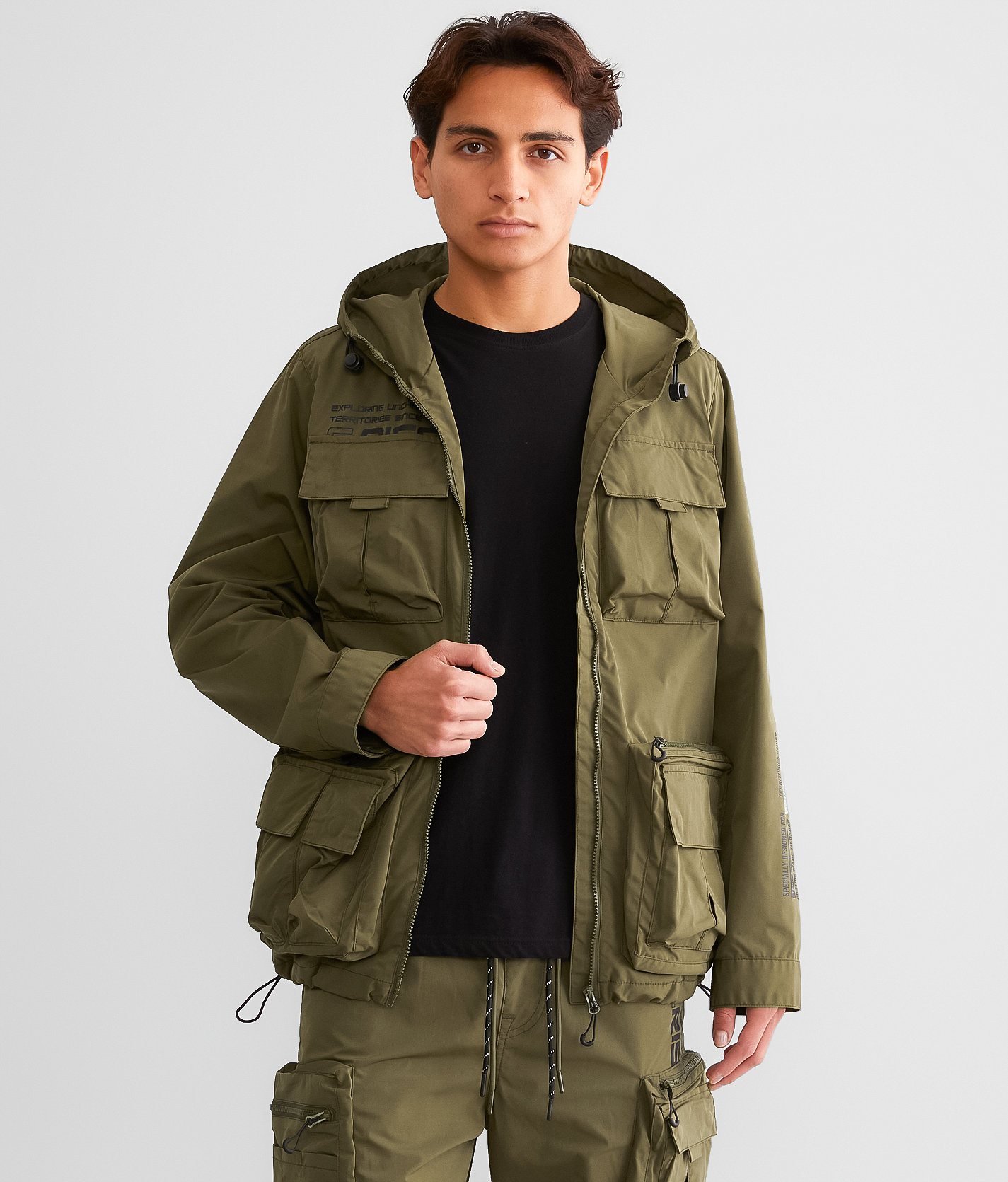 Smoke Rise® Windbreaker Hooded Jacket - Men's Coats & Jackets in Olive