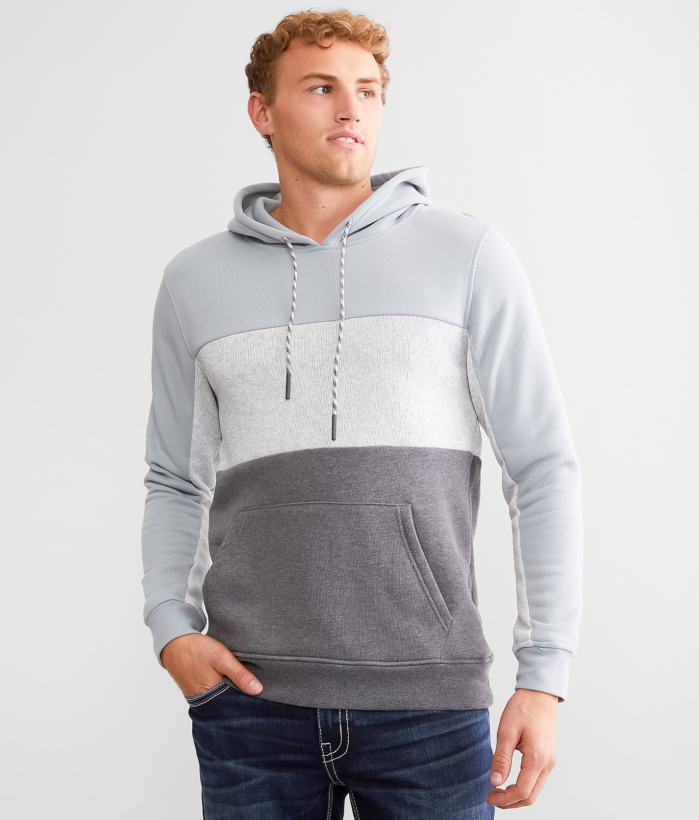 Departwest Color Block Hoodie - Men's Sweatshirts in Dusty Blue
