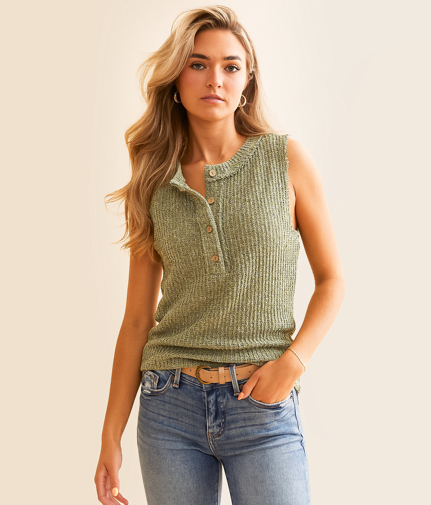 BKE Henley Tank Top - Women's Tank Tops in Olive