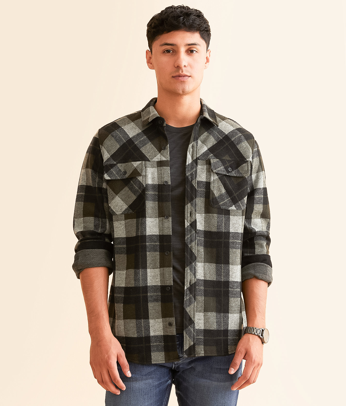 Outpost Makers Flannel Knit Standard Shirt - Men's Shirts in Black Grey
