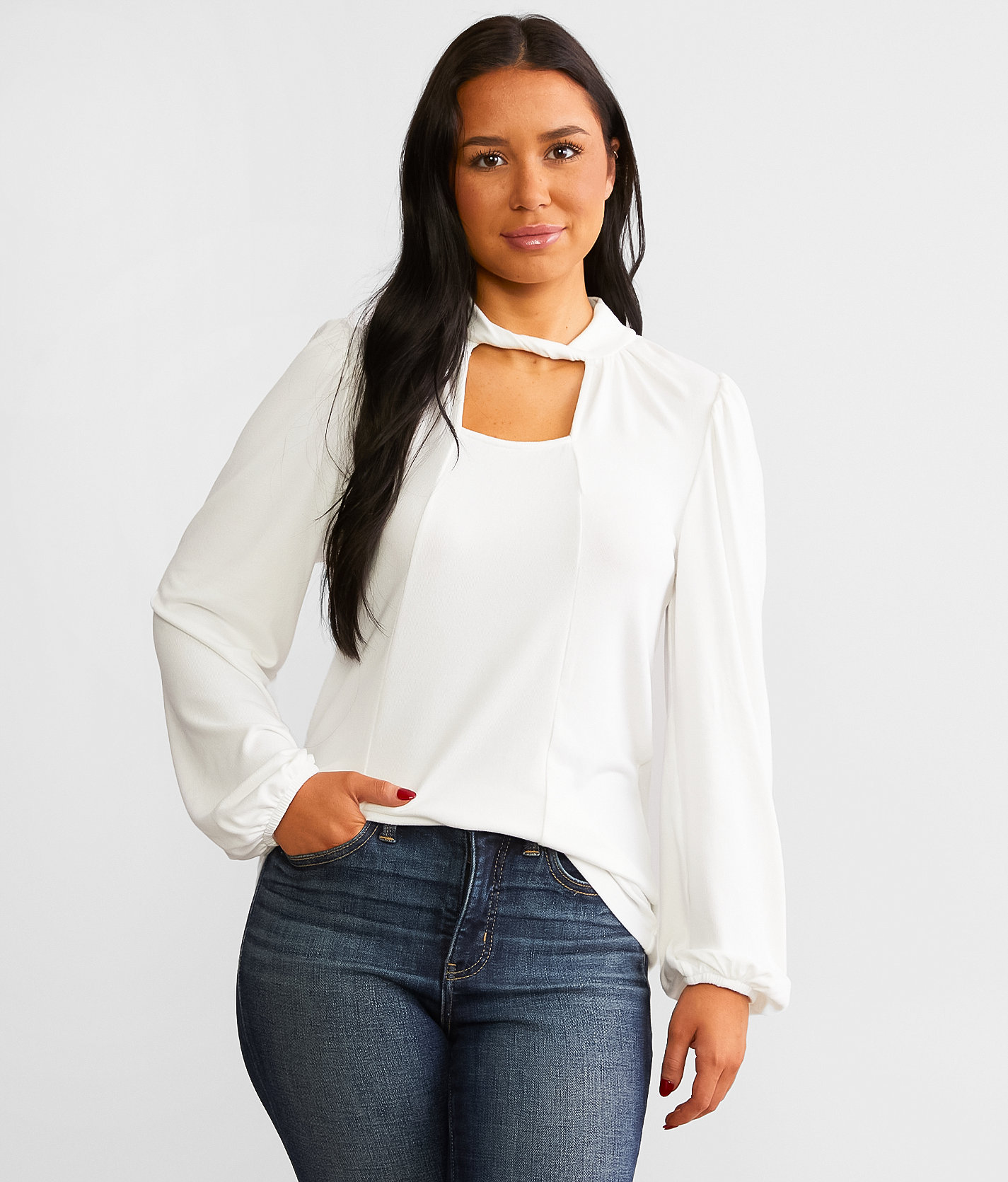 Daytrip Cut-Out Brushed Knit Top - Women's Shirts & Blouses in Cream