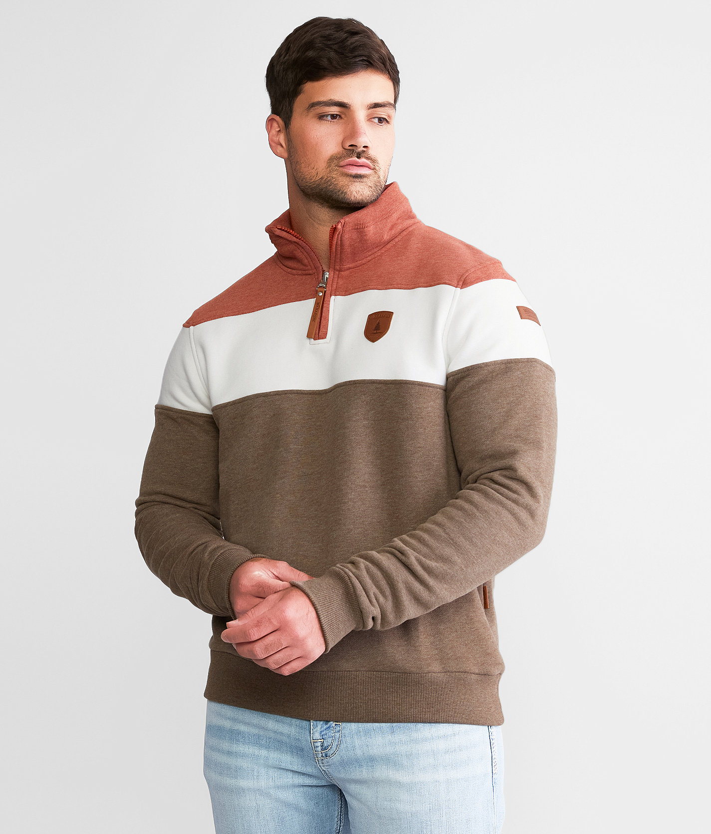 Wanakome Bedford Color Block Pullover - Men's Sweatshirts in Burnt Red Ivory Bark