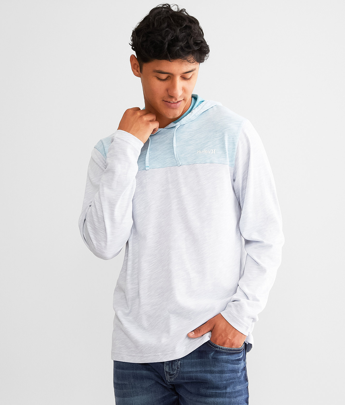 Hurley Double Check Hoodie - Men's Sweatshirts in Reefwater Wolf Grey