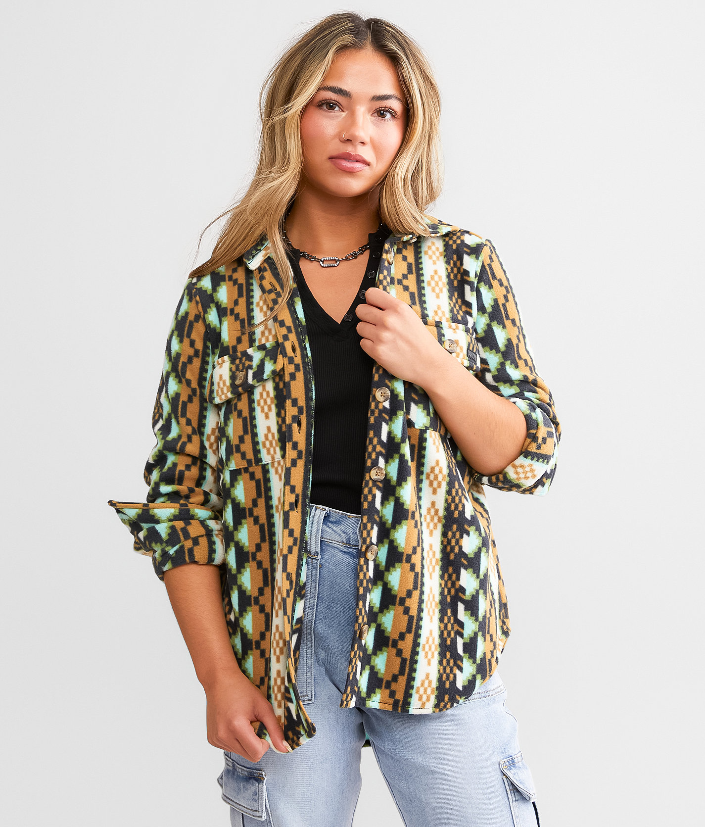 Billabong Forge Fleece Flannel Shirt - Women's Shirts & Blouses in Black Multi