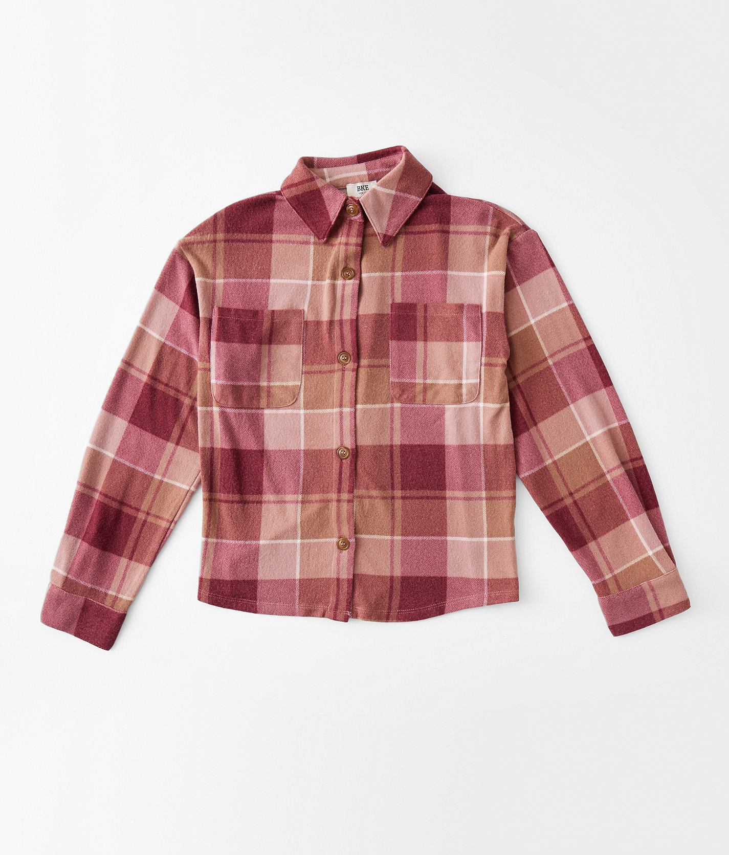 Girls - BKE Plaid Knit Shirt - Girl's Shirts & Blouses in Burgundy Mocha
