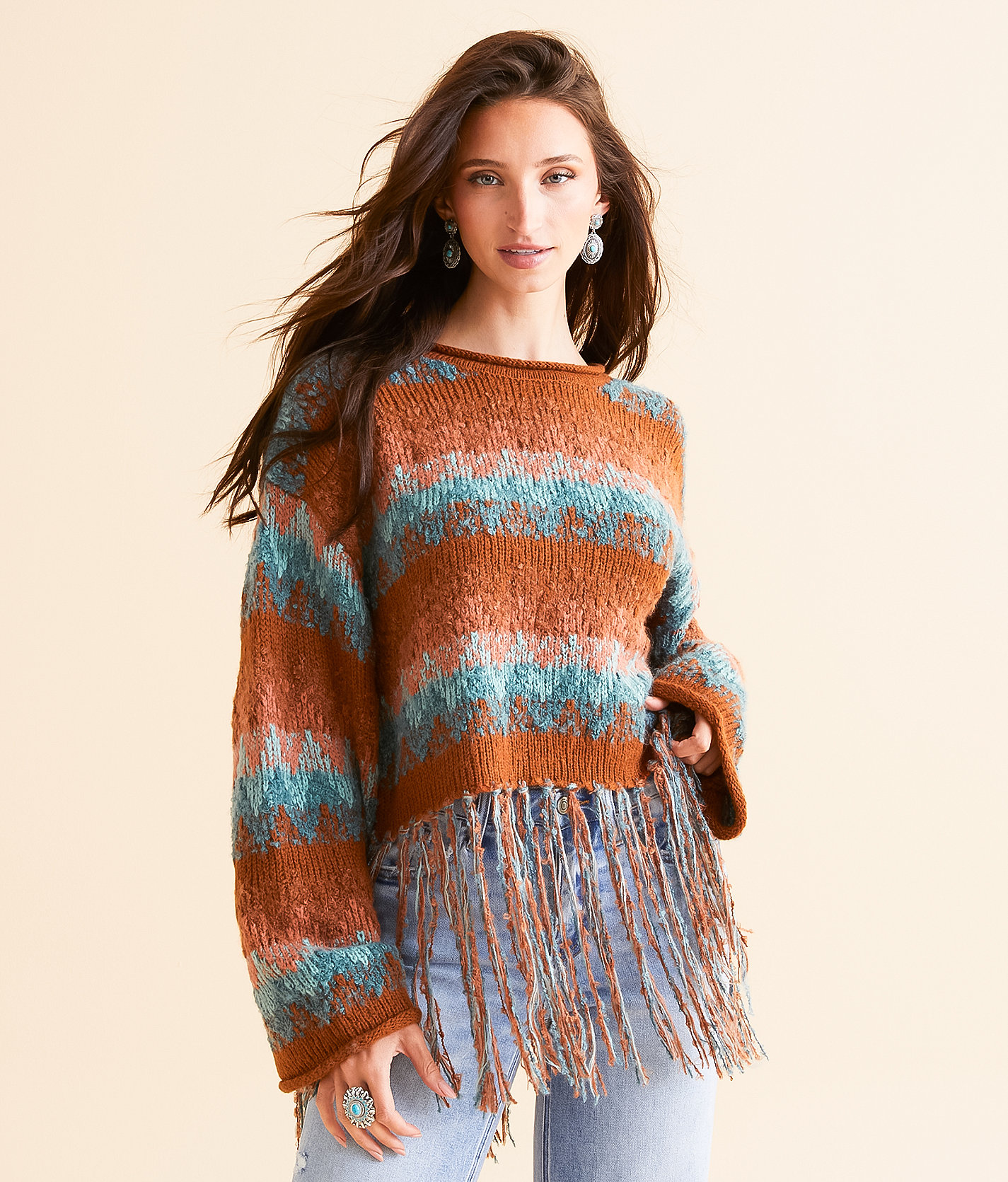 Miss Me Fringe Sweater - Women's Sweaters in Brick Red