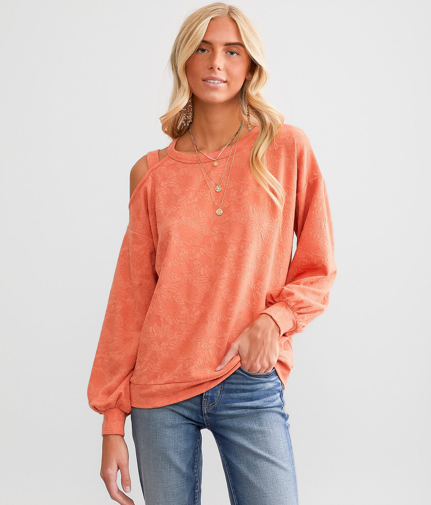 Daytrip Textured Cold Shoulder Top - Women's Shirts & Blouses in Crabapple