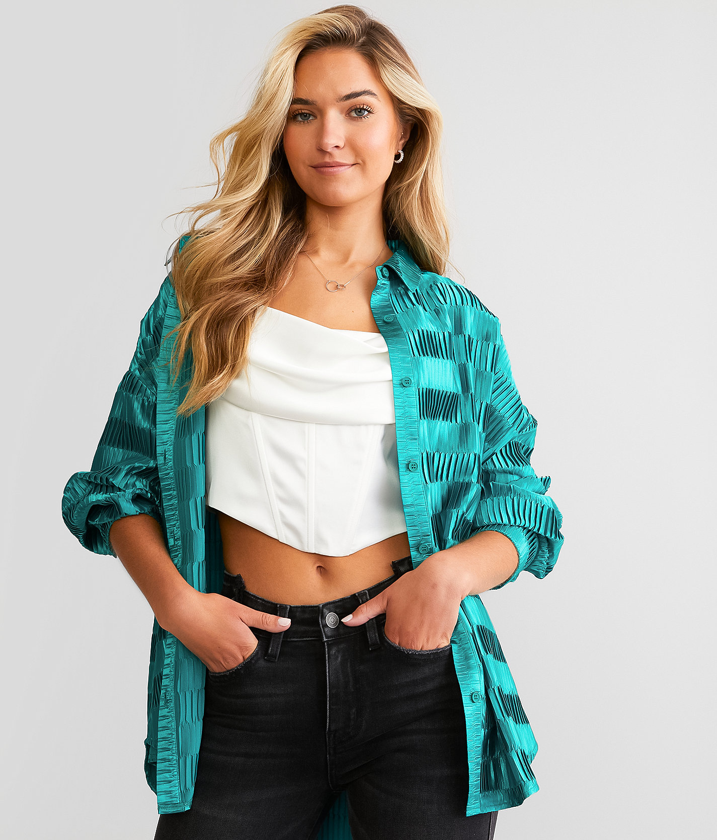 Willow & Root Pleated Blouse - Women's Shirts & Blouses in Green
