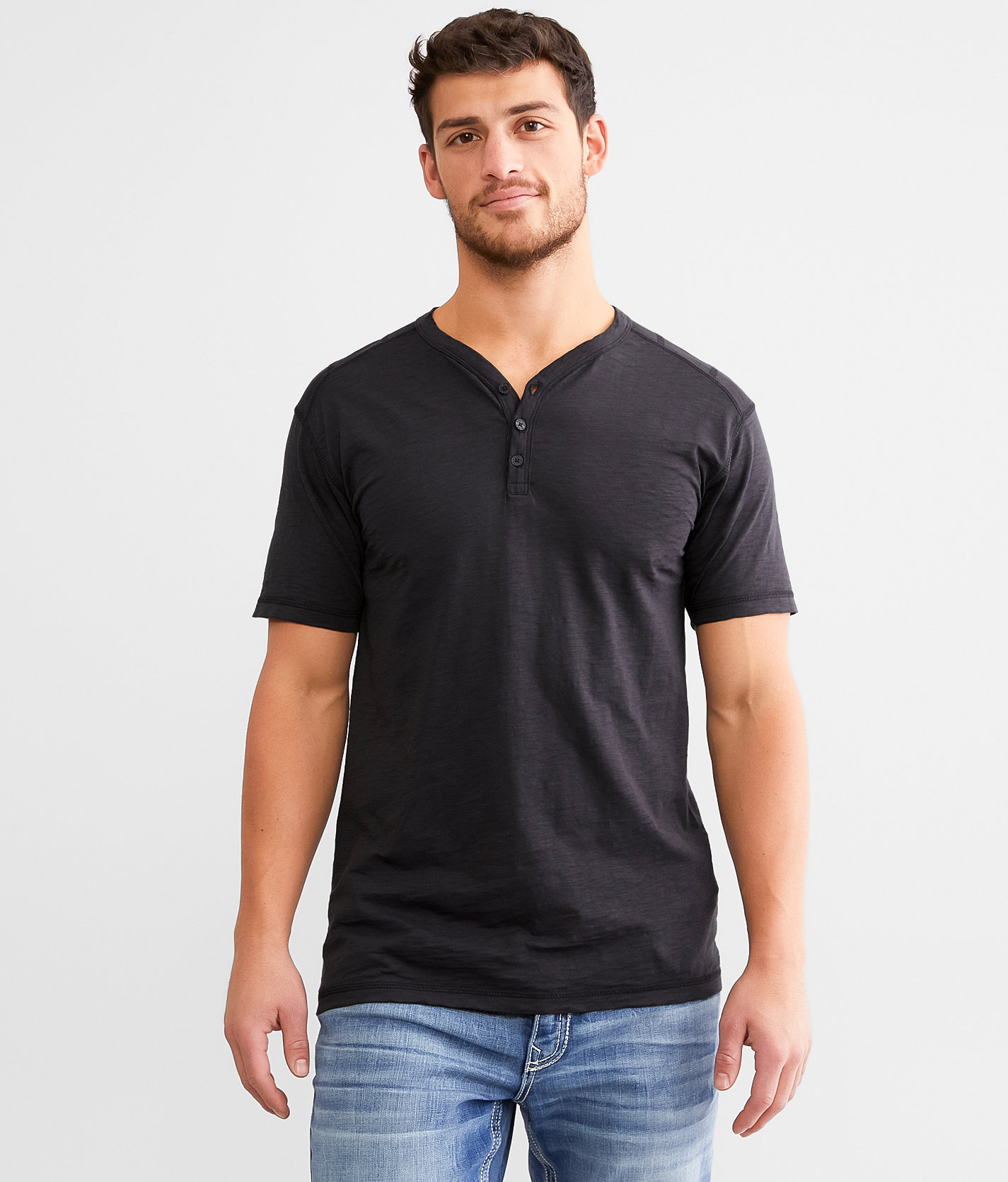 Buckle Black Burnout Henley - Men's T-Shirts in Black