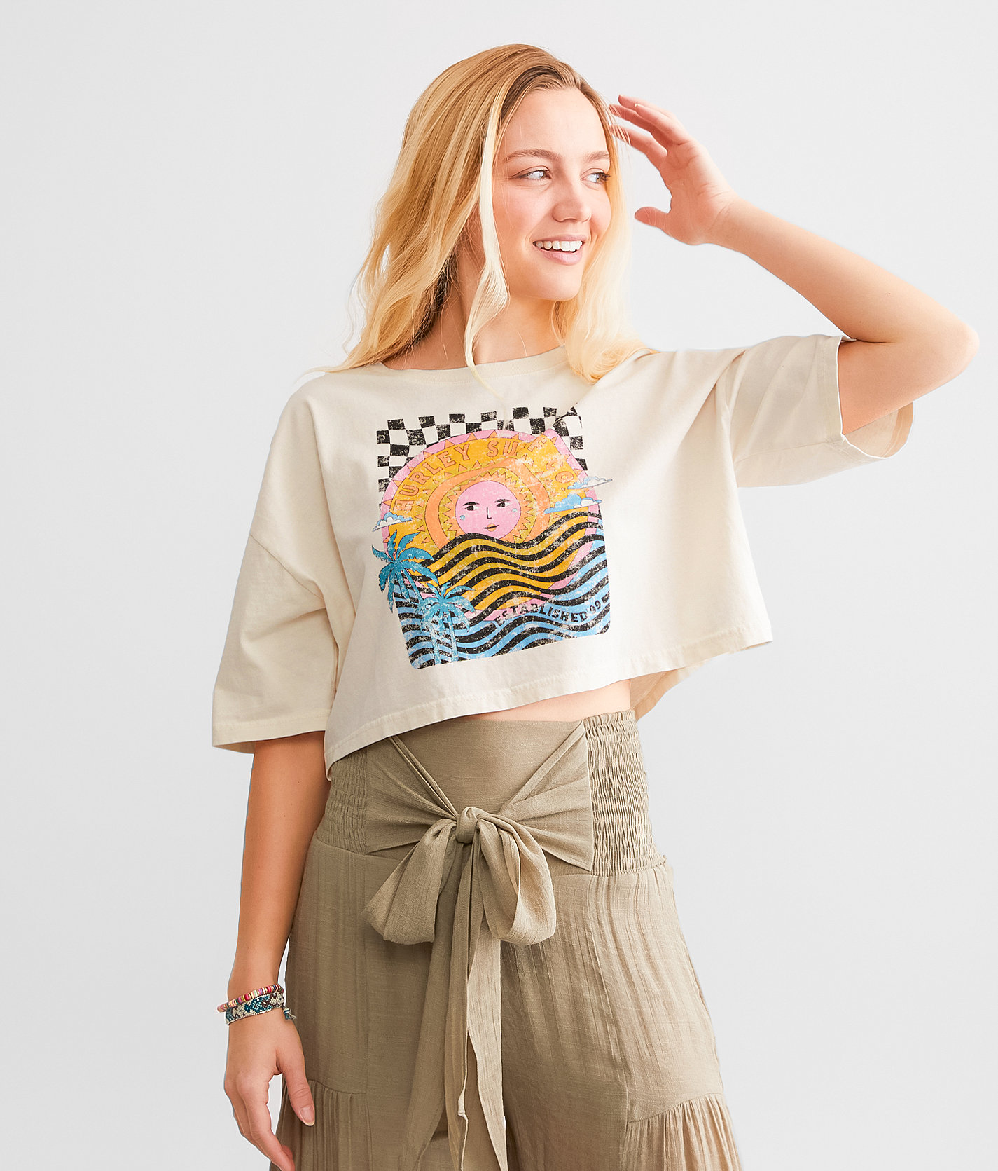Hurley Psychedelic Surf Cropped T-Shirt - Women's T-Shirts in Cream