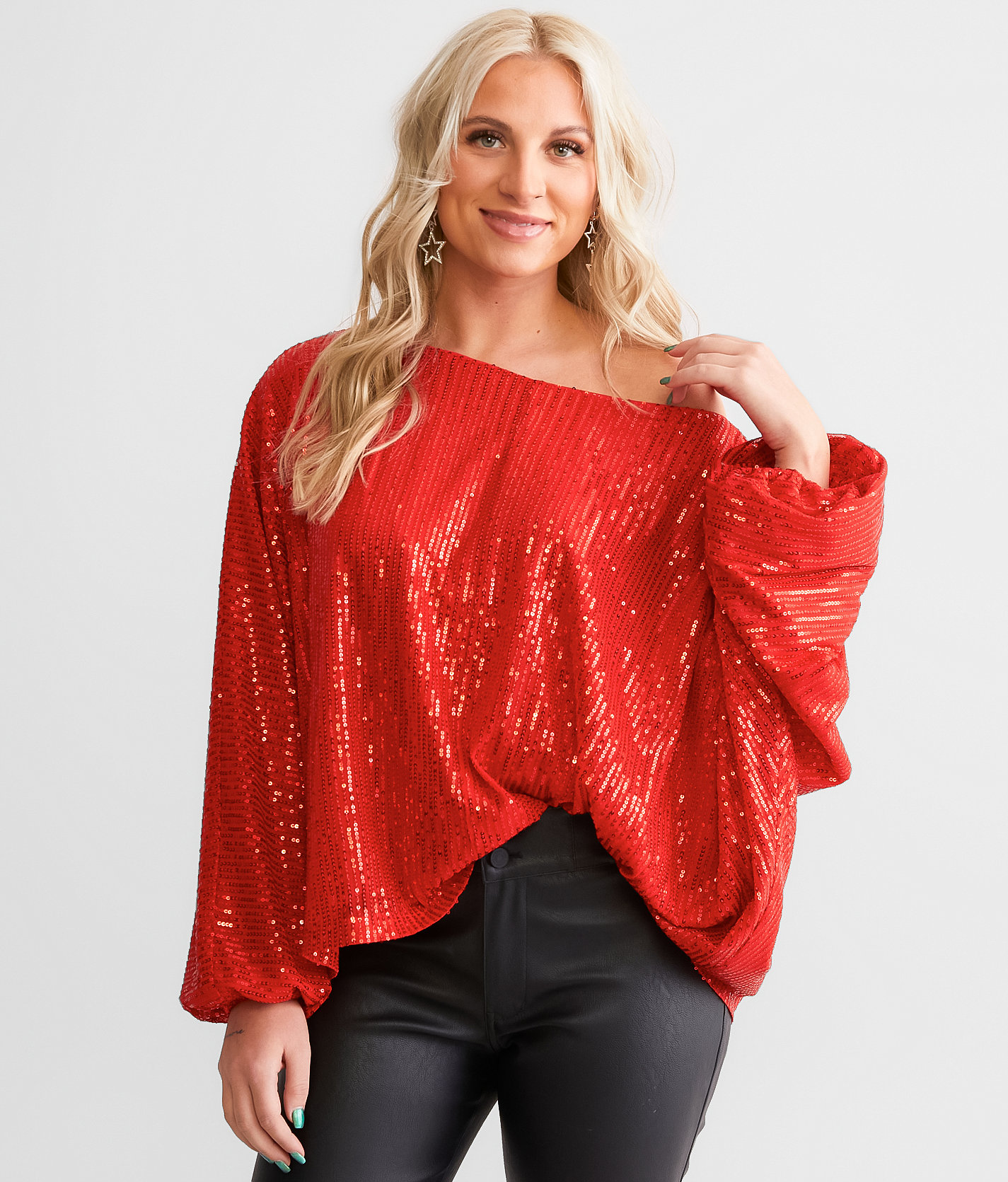 Daytrip Sequin Mesh Dolman Top - Women's Shirts & Blouses in Red