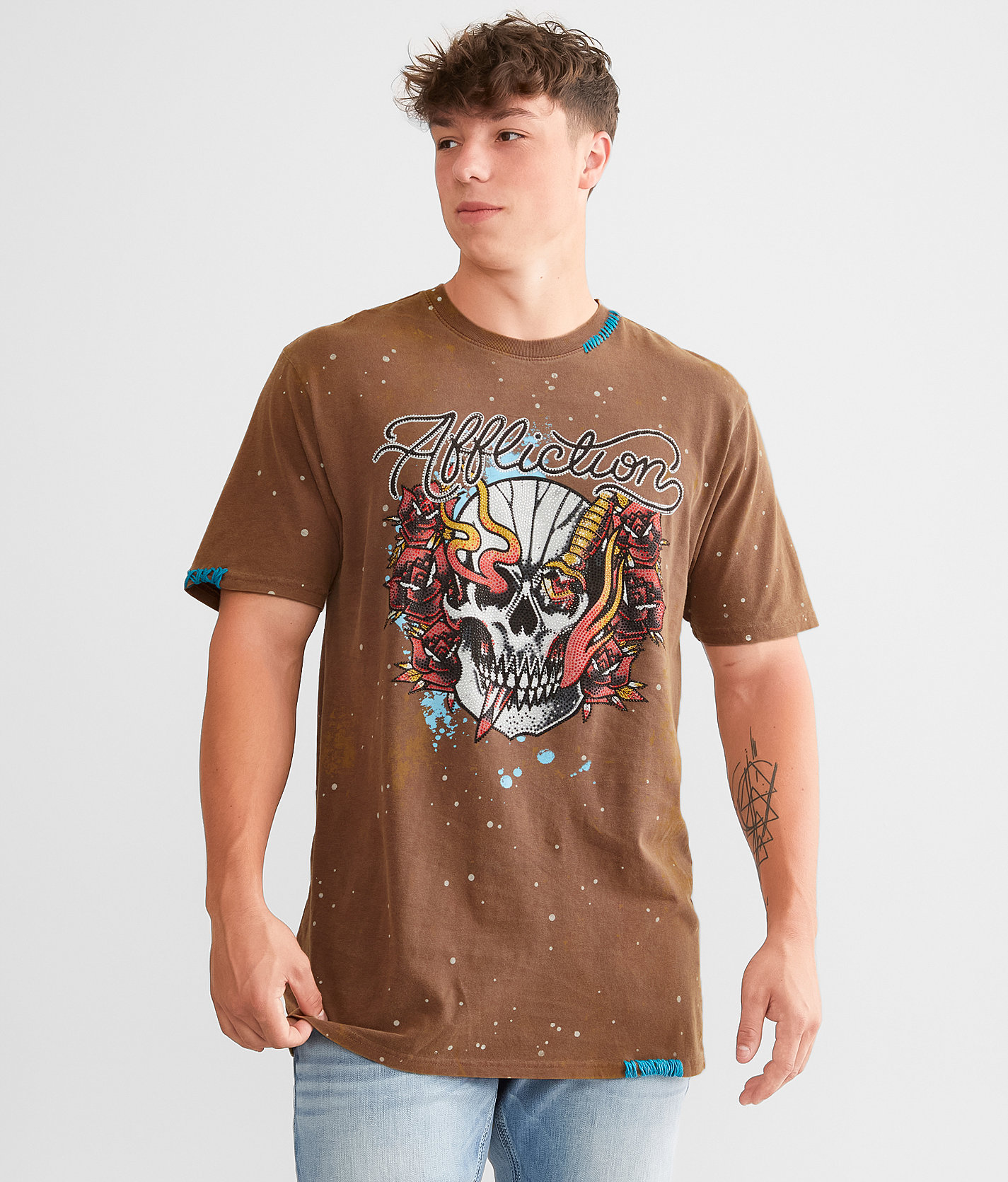 Affliction Alley Wreck T-Shirt - Men's T-Shirts in Rustic Brown Pigment Dye
