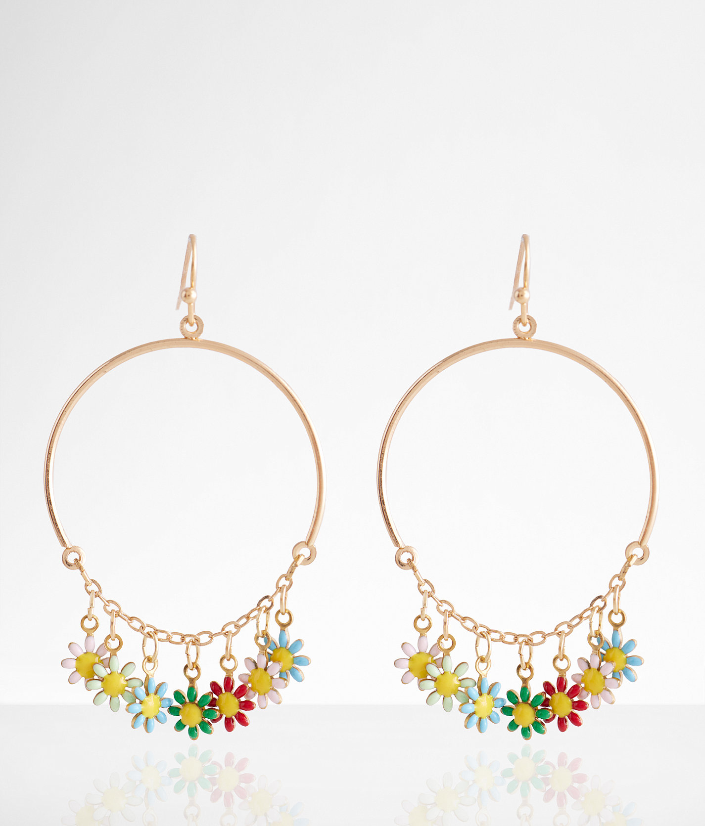 boutique by BKE Flower Hoop Drop Earring - Women's Jewelry in Gold Pink Multi