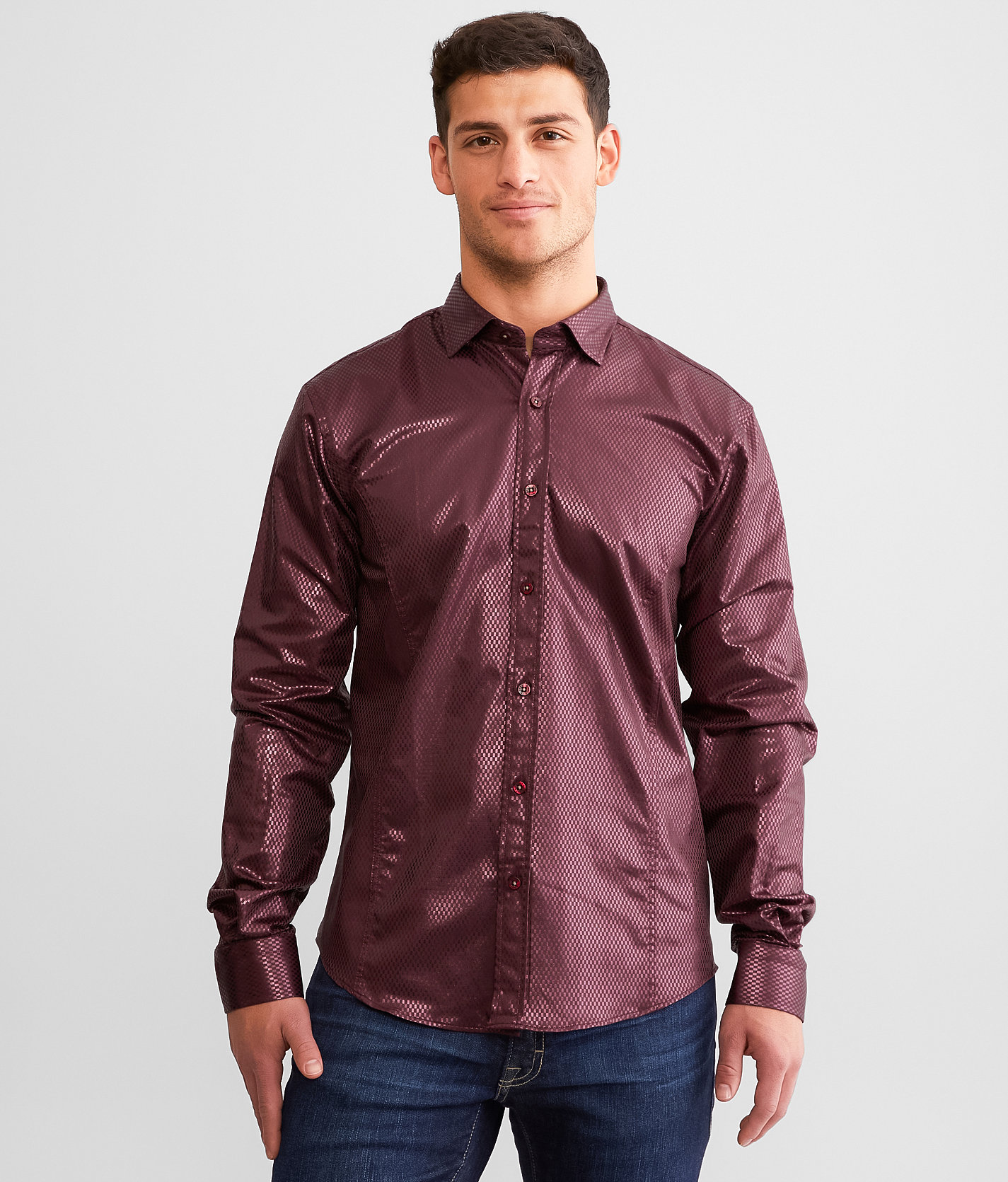 Eight X Foiled Checker Stretch Shirt - Men's Shirts in Burgundy