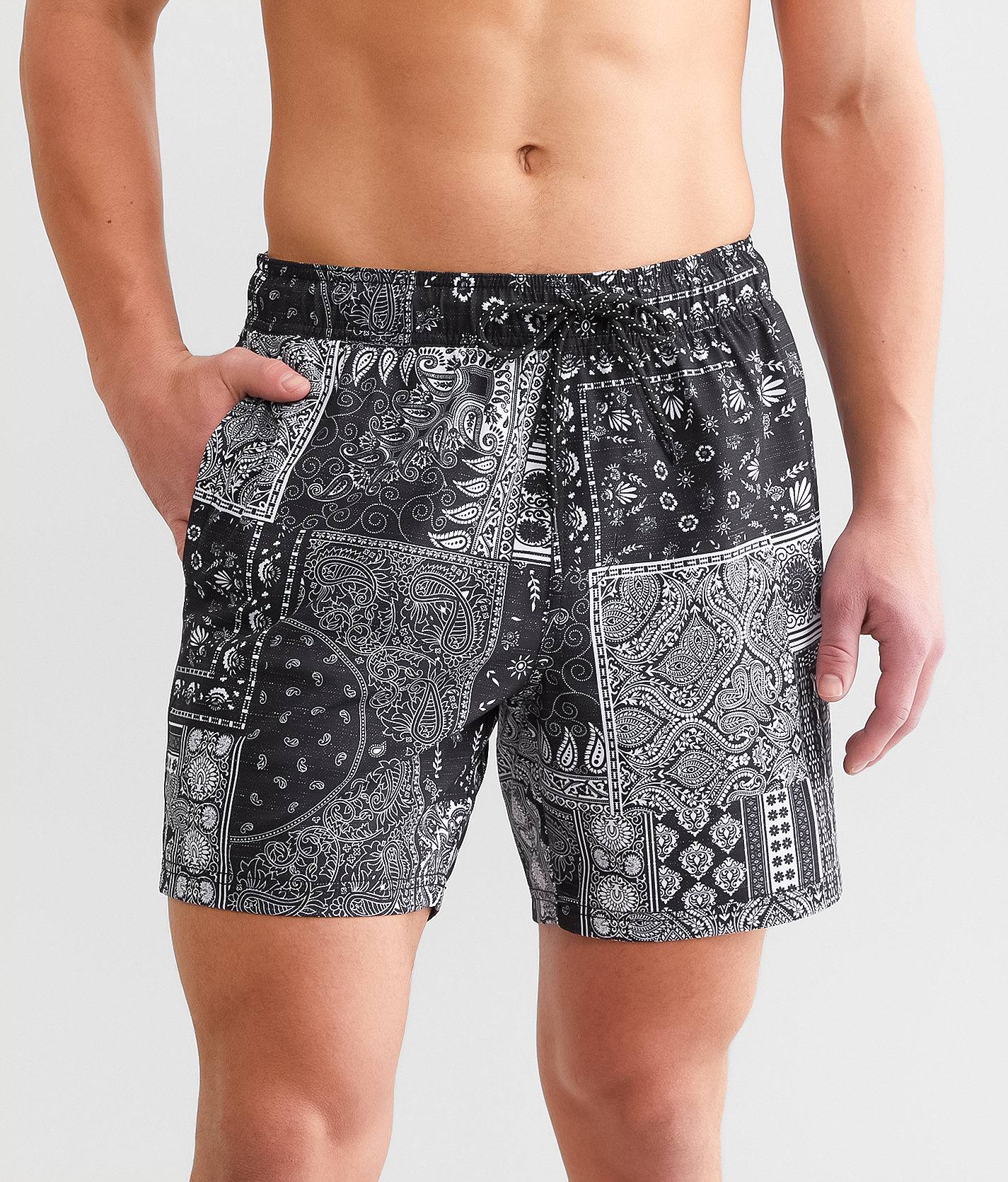 Maven Co-op Bandana Swim Trunks - Men's Swimwear in Black White