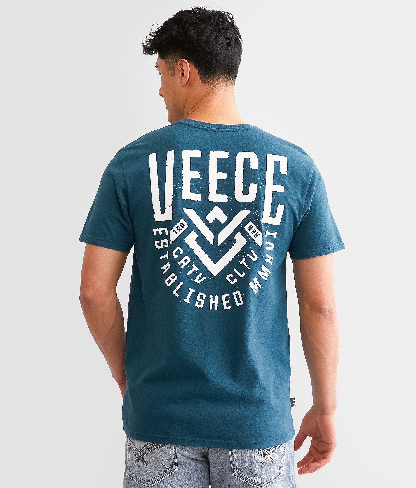 Veece Woodcut Word T-Shirt - Men's T-Shirts in Wash Blue