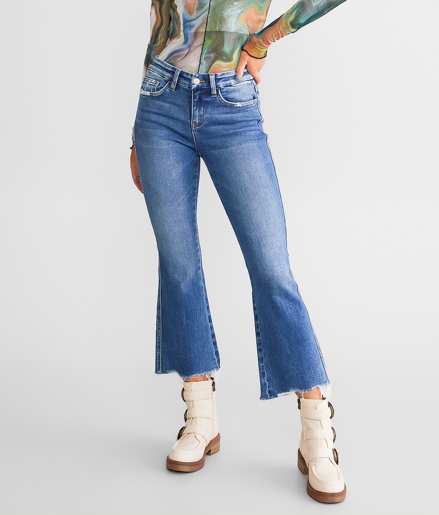 Flying Monkey Mid-Rise Cropped Flare Stretch Jean - Women's Jeans in Intrigue