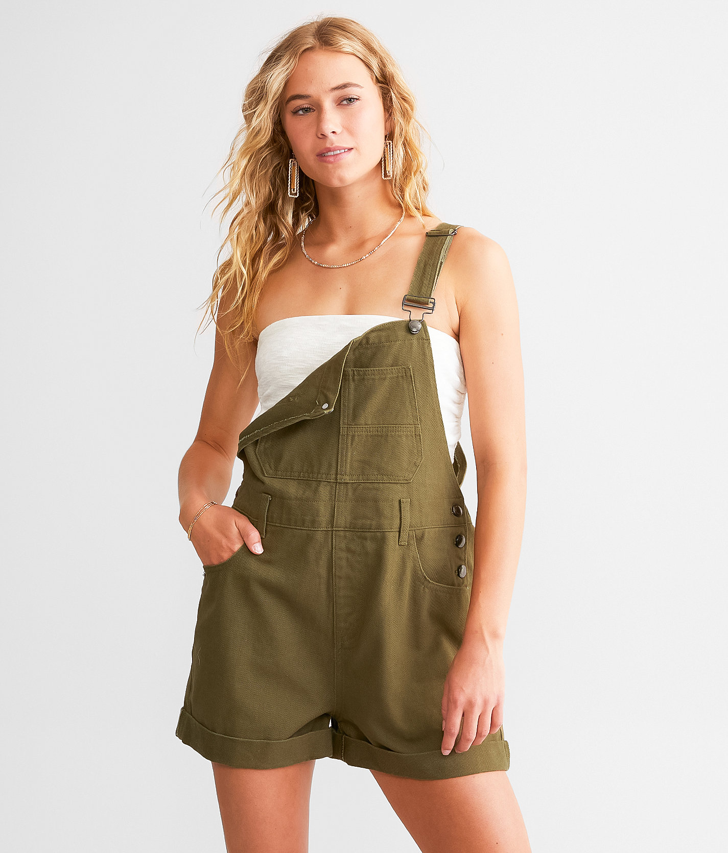 Listicle Canvas Overall Short - Women's Rompers & Jumpsuits in Olive