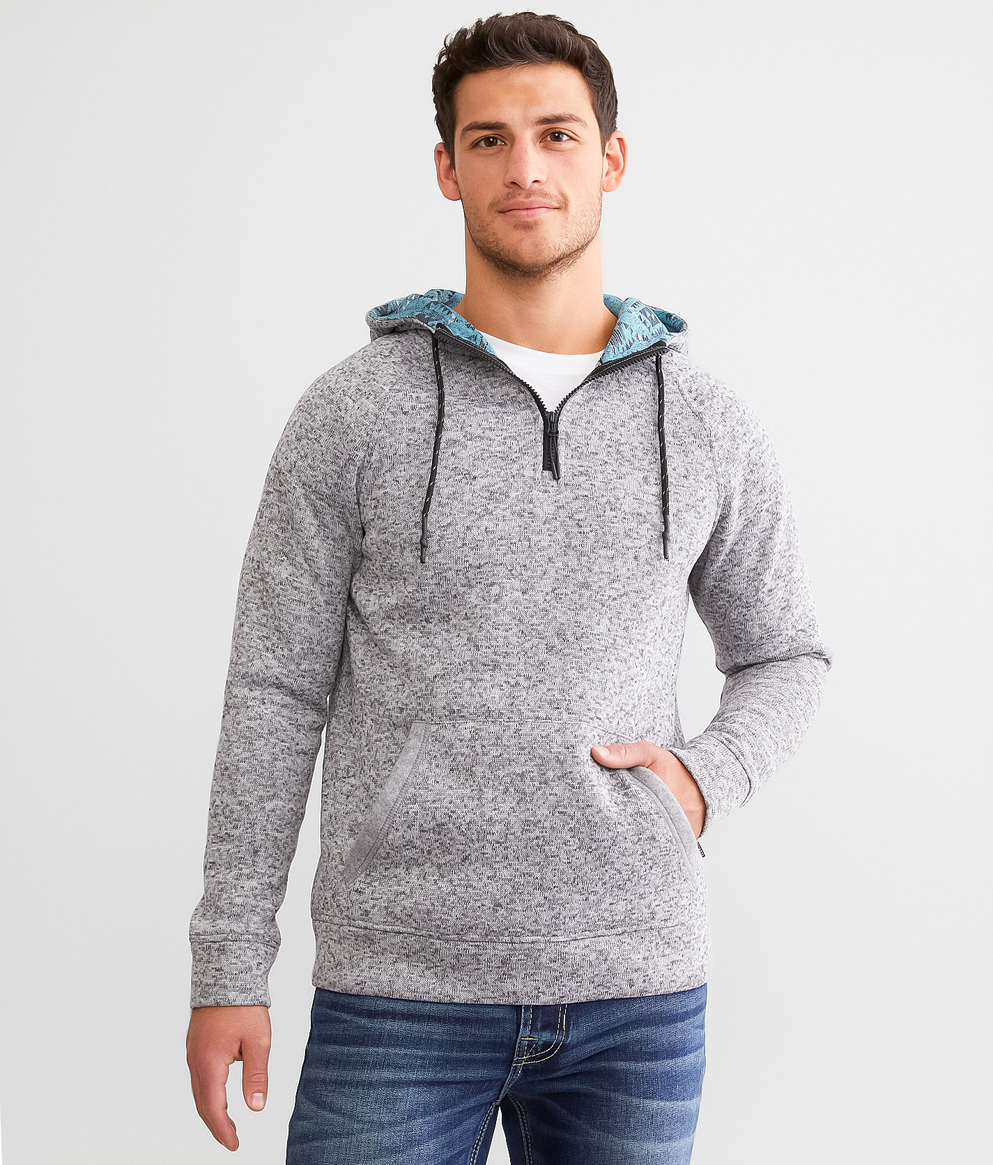 Departwest Quarter Zip Hooded Sweatshirt - Men's Sweatshirts in Grey Black