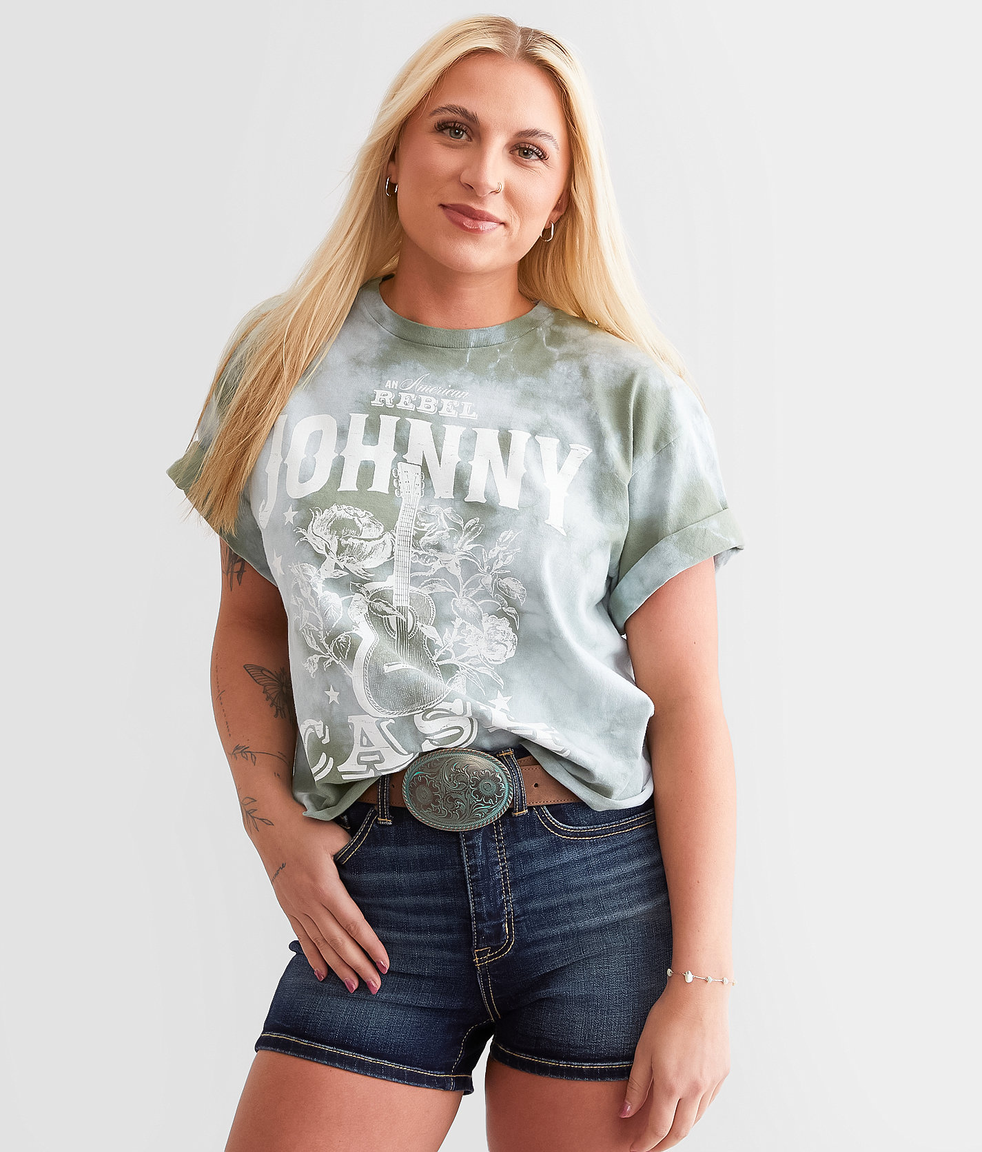Merch Traffic Johnny Cash Rebel Band T-Shirt - Women's T-Shirts in Agave Green