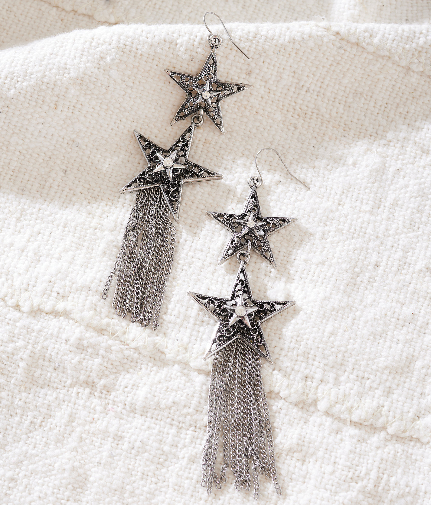 Sterling & Stitch Double Star Drop Earring - Women's Jewelry in Silver