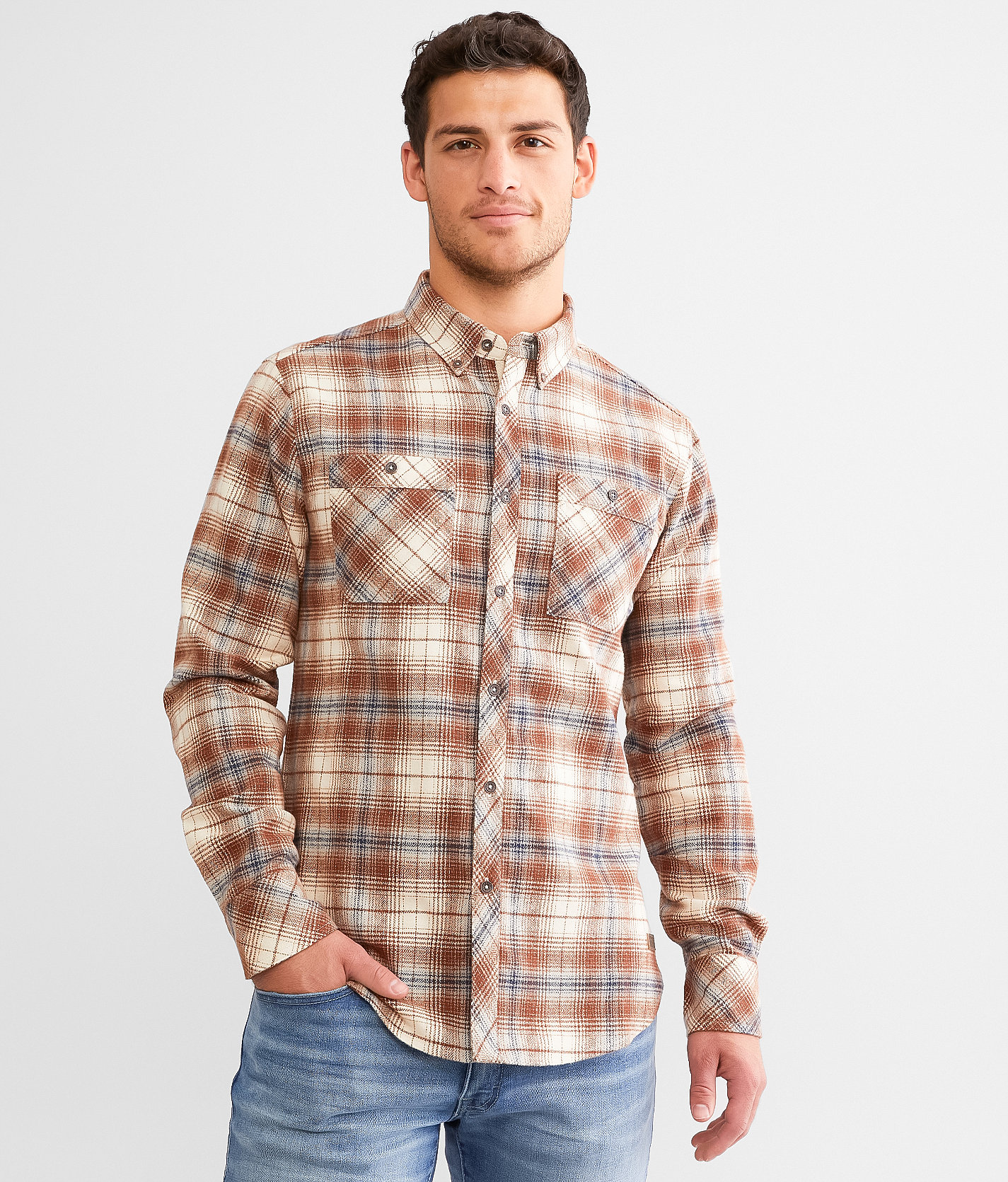 Outpost Makers Flannel Shirt - Men's Shirts in Cream Brown Navy