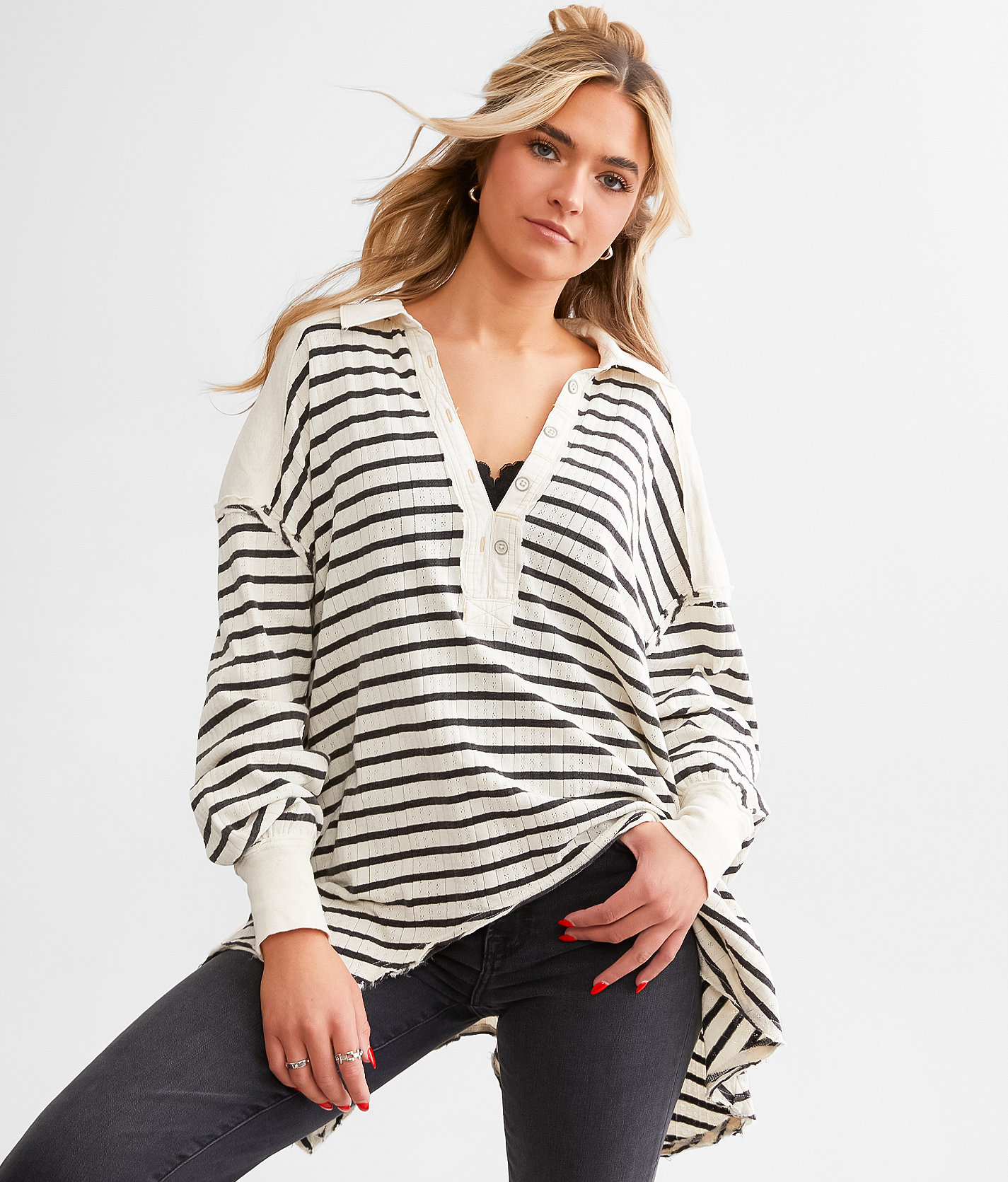 Free People All For You Polo - Women's Shirts & Blouses in Cream Combo