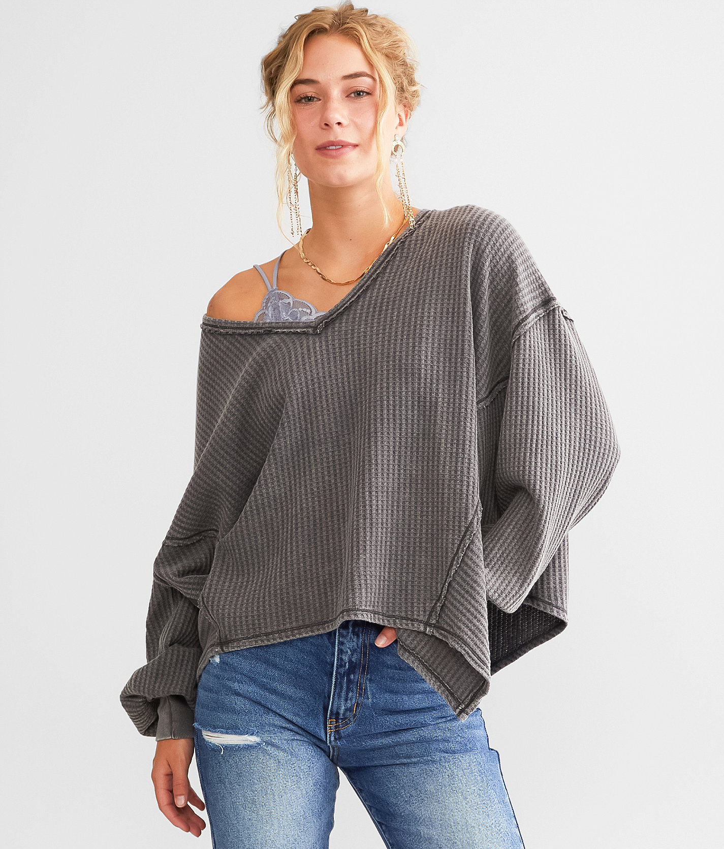 Free People Coraline Thermal - Women's Shirts & Blouses in Black