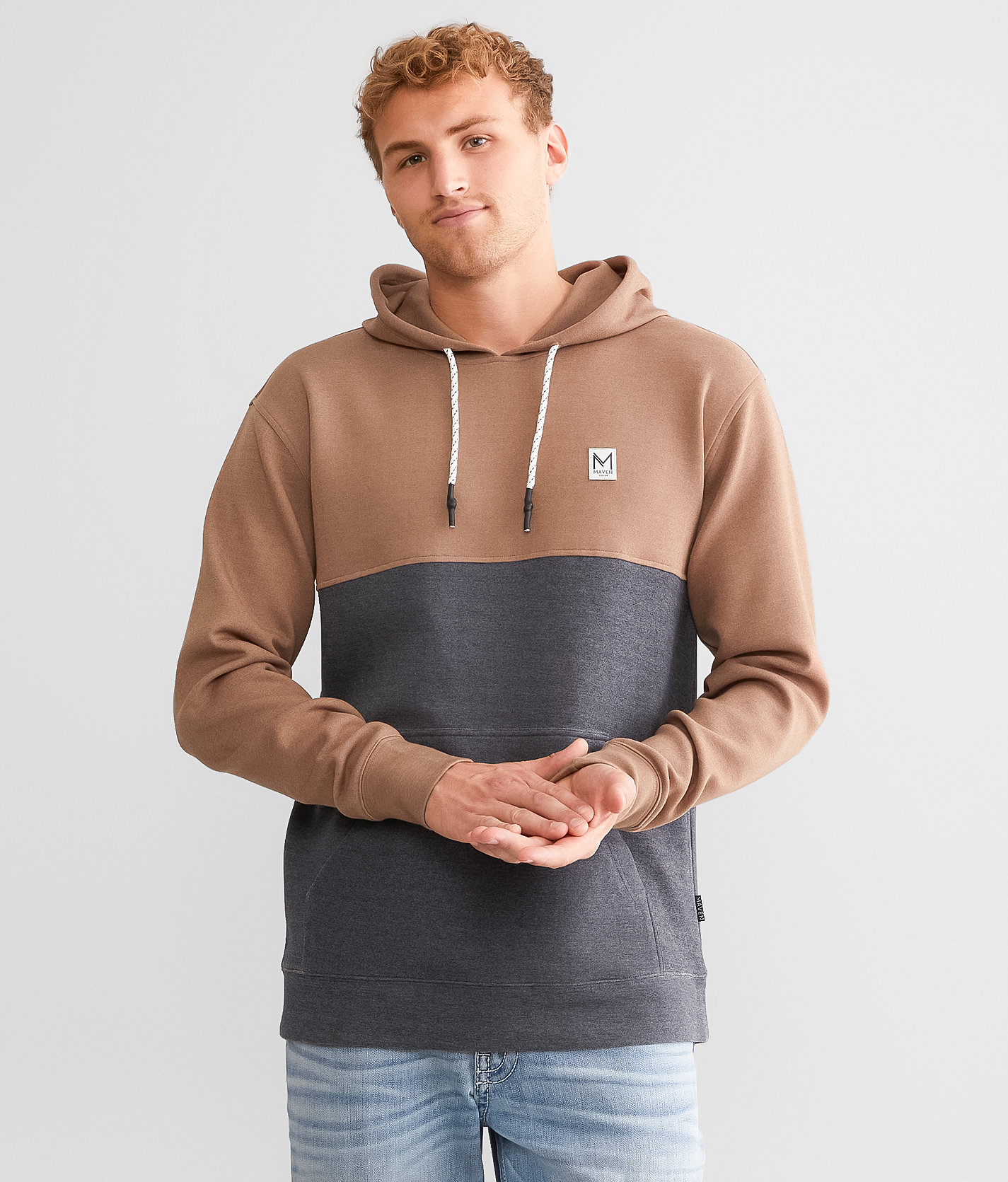 Maven Co-op Color Block Hoodie - Men's Sweatshirts in Brick Slate