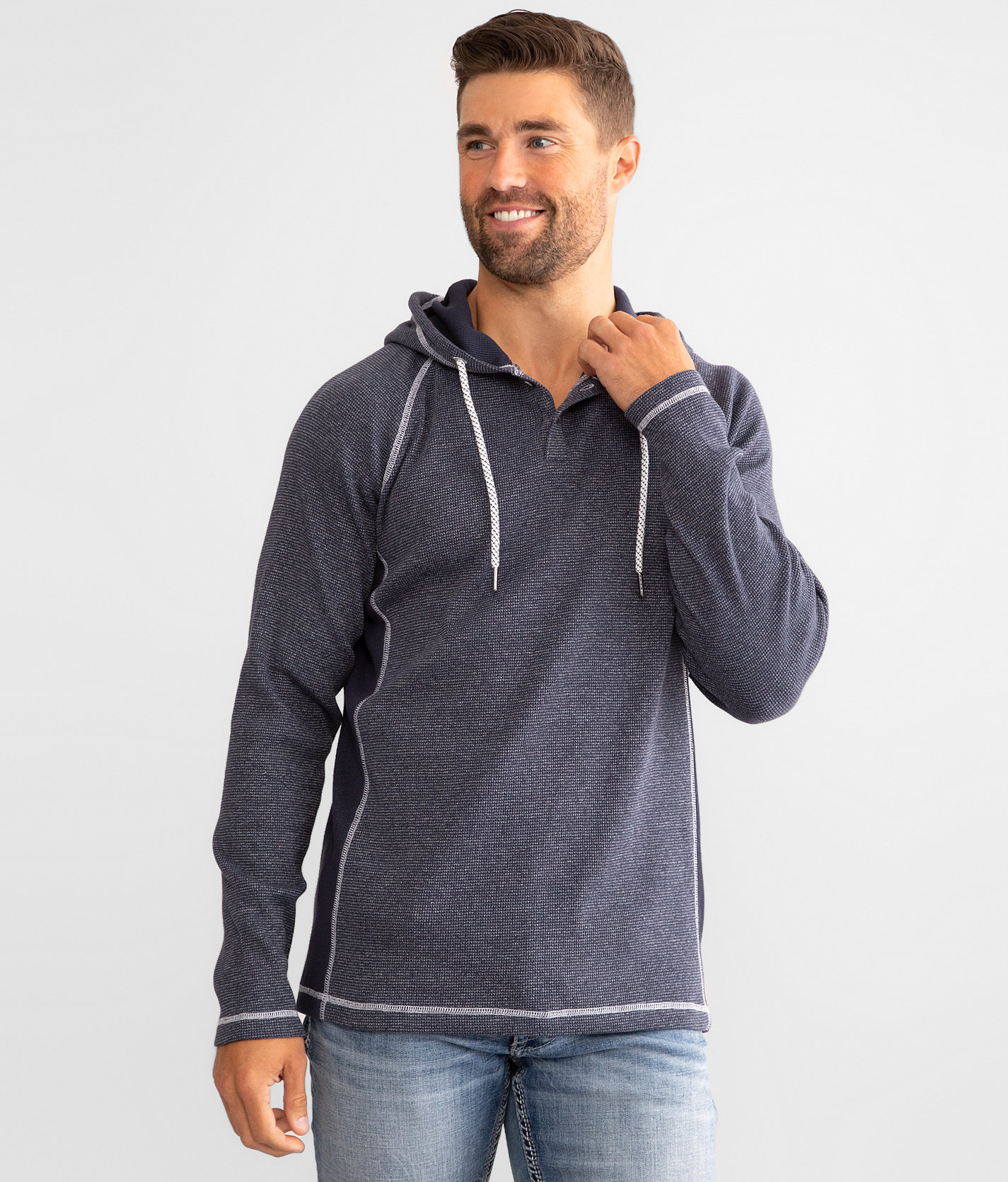 BKE Kirby Thermal Henley Hoodie - Men's Sweatshirts in Navy