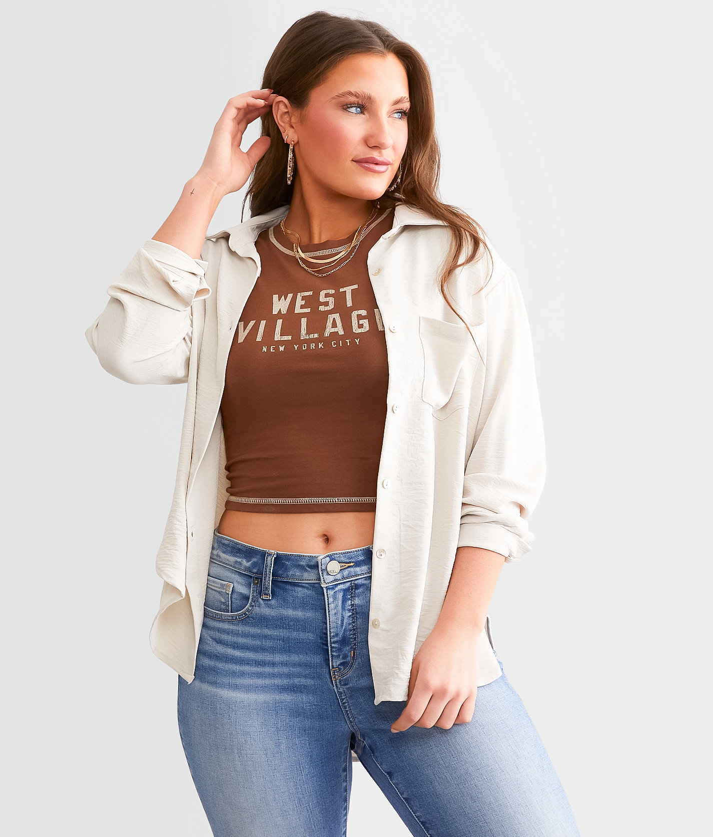 Almost Famous™ Collared Blouse - Women's Shirts & Blouses in Stone