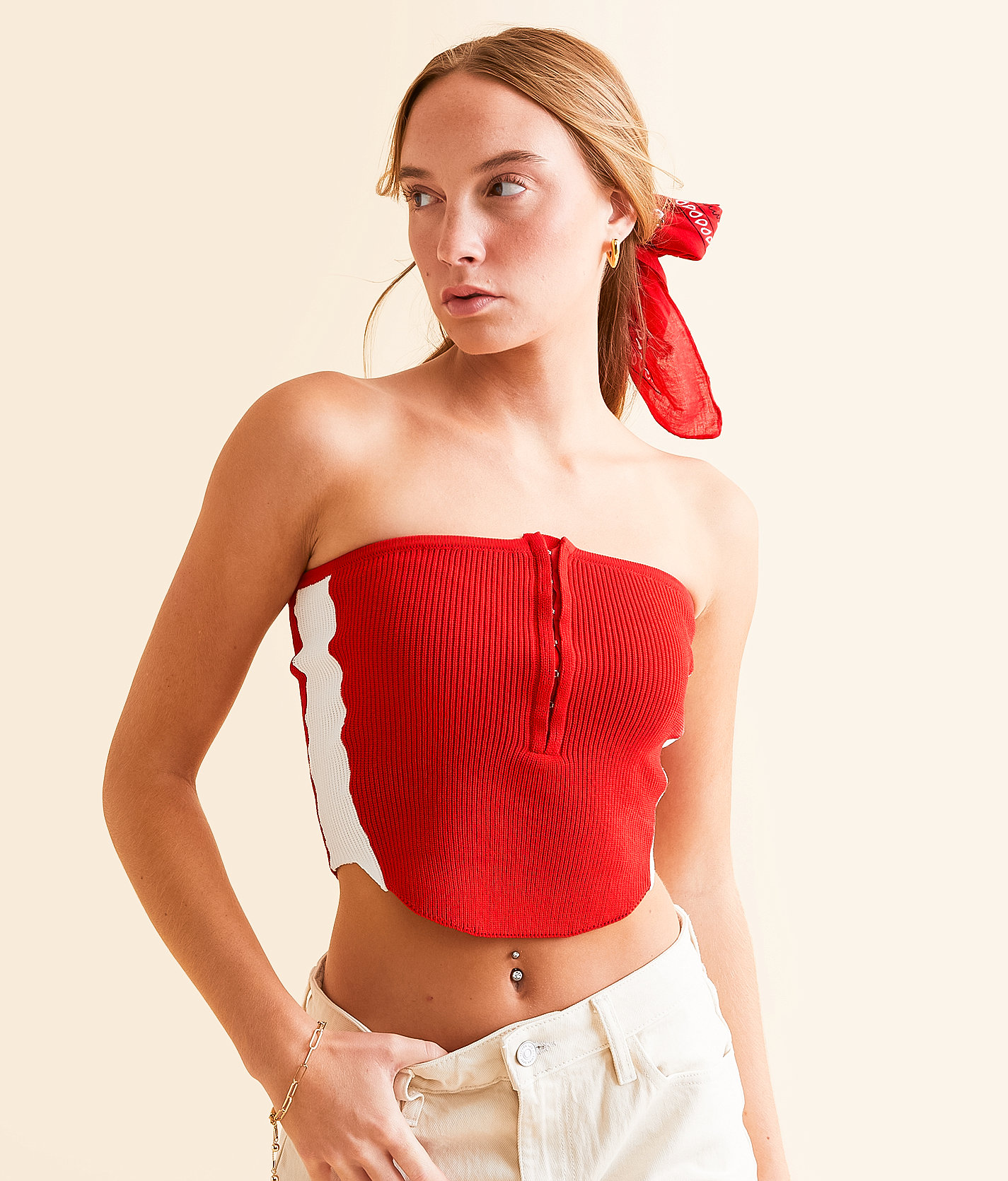DH Apparel Varsity Striped Tube Top - Women's Shirts & Blouses in Red