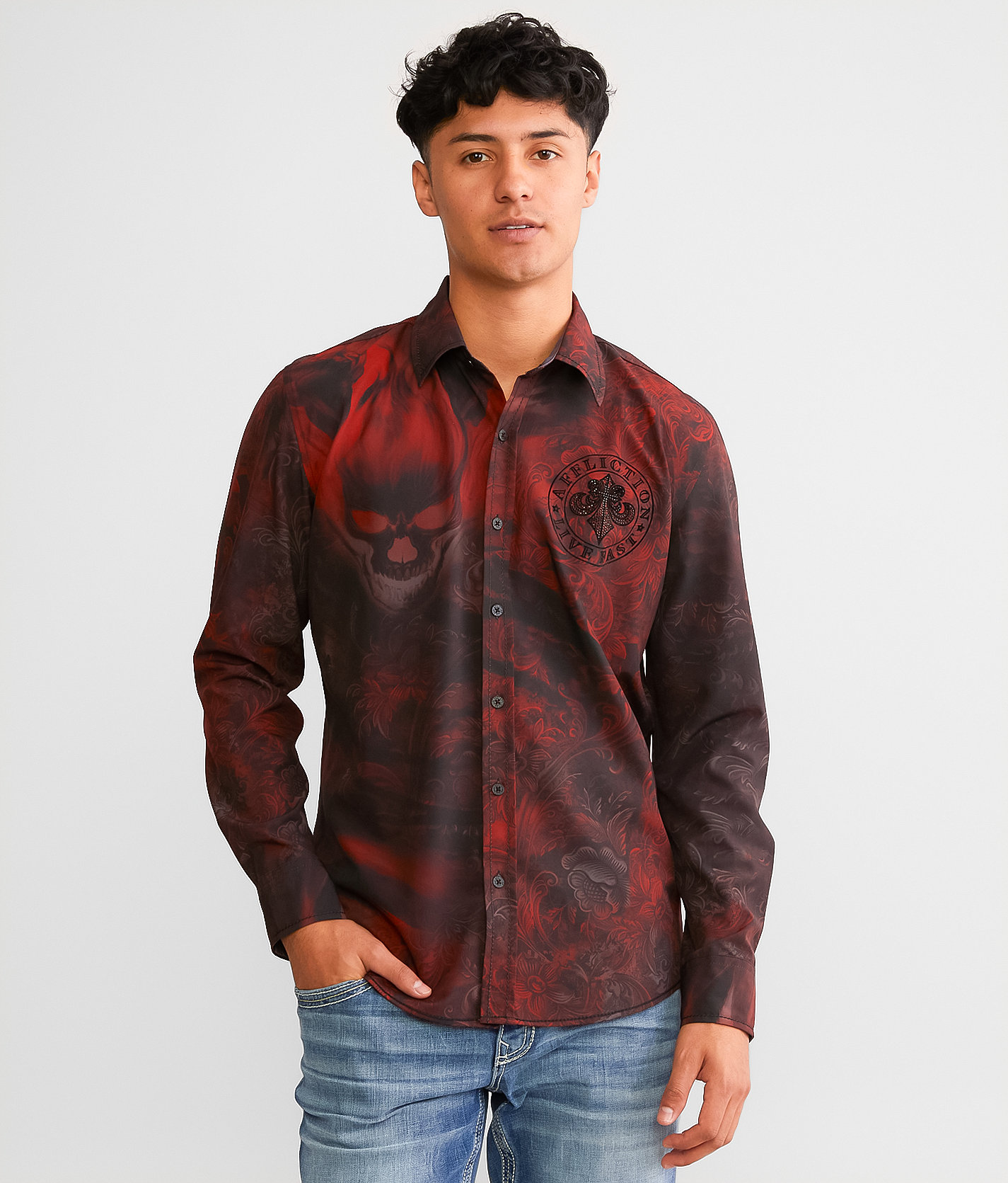 Affliction Brawley Stretch Shirt - Men's Shirts in Red Black