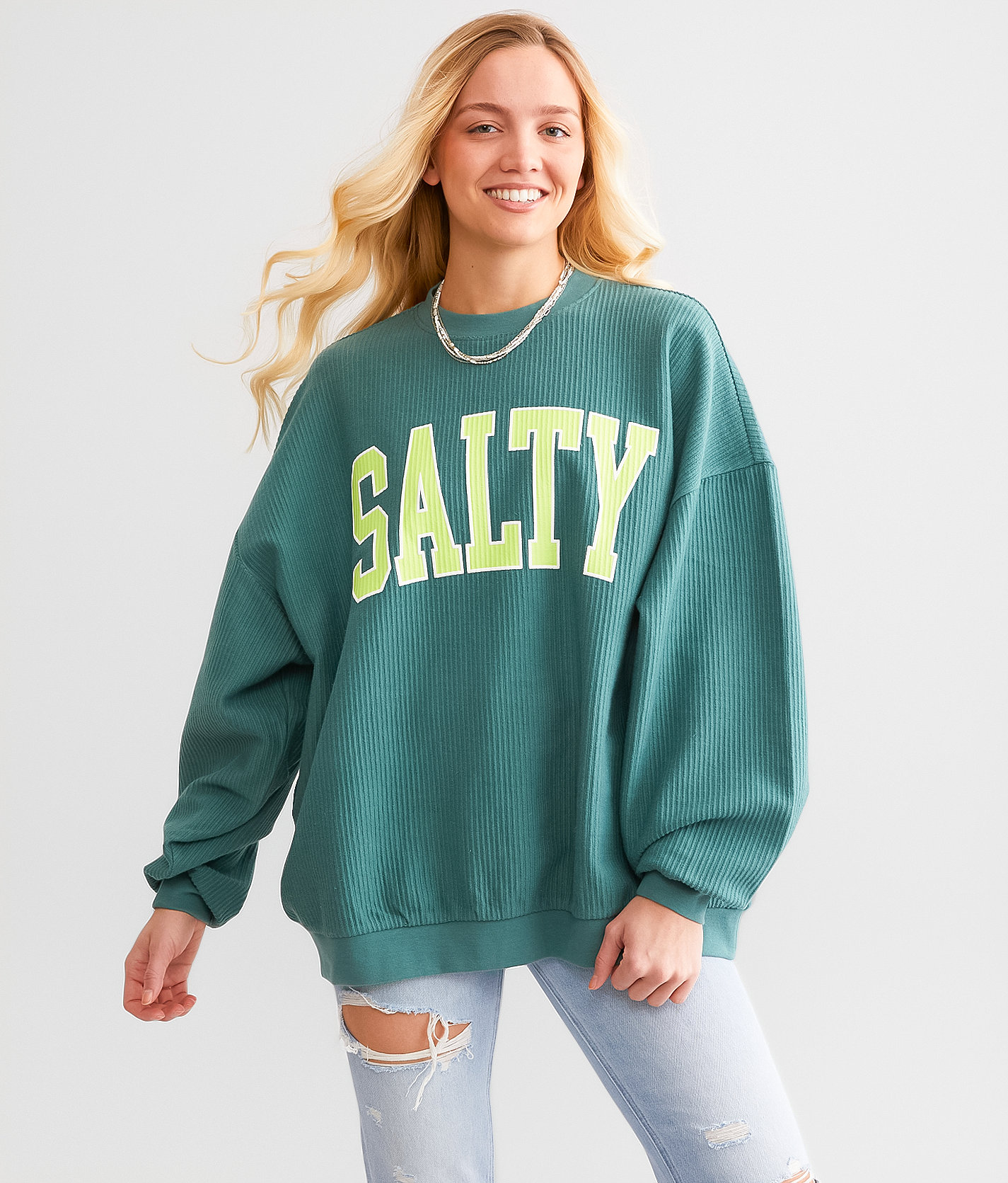 Modish Rebel Salty Oversized Pullover - Women's Sweatshirts in Sea Pine