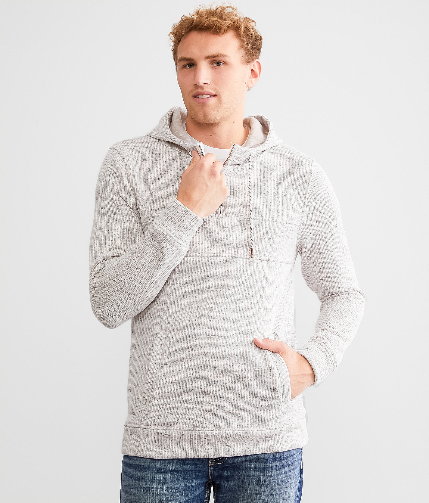 Departwest Cozy Quarter Zip Hooded Sweatshirt - Men's Sweatshirts in Tobacco