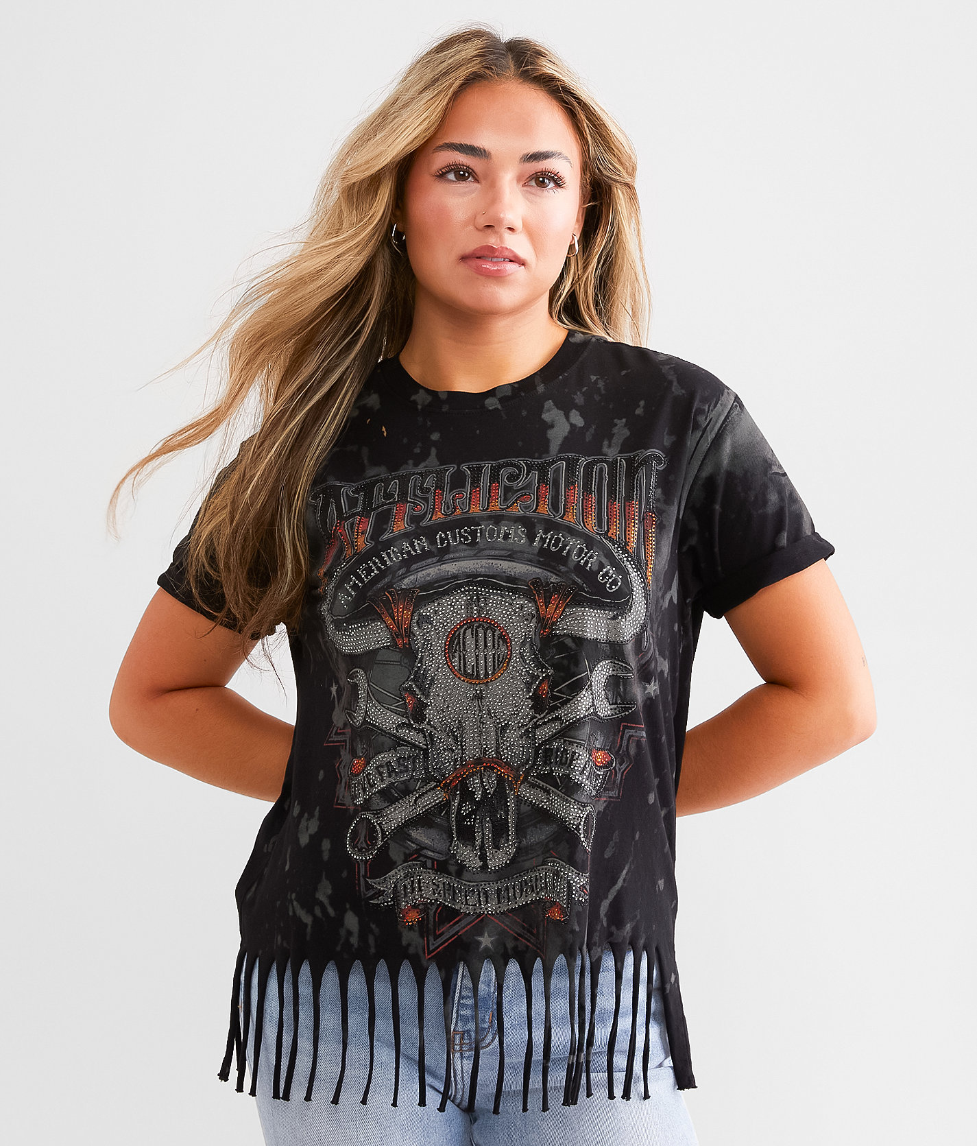 Affliction Hi-Speed American Customs Fringe T-Shirt - Women's T-Shirts in Black