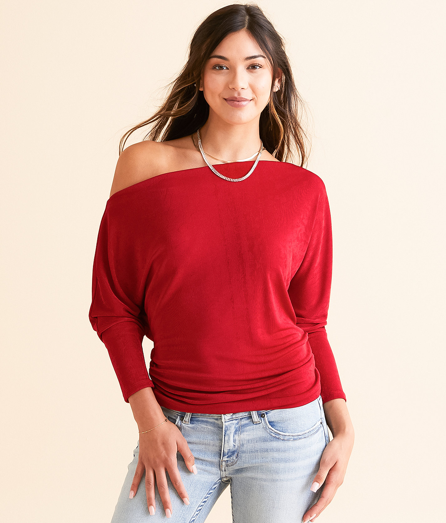 Daytrip Boat Neck Sheen Top - Women's Shirts & Blouses in Jester Red