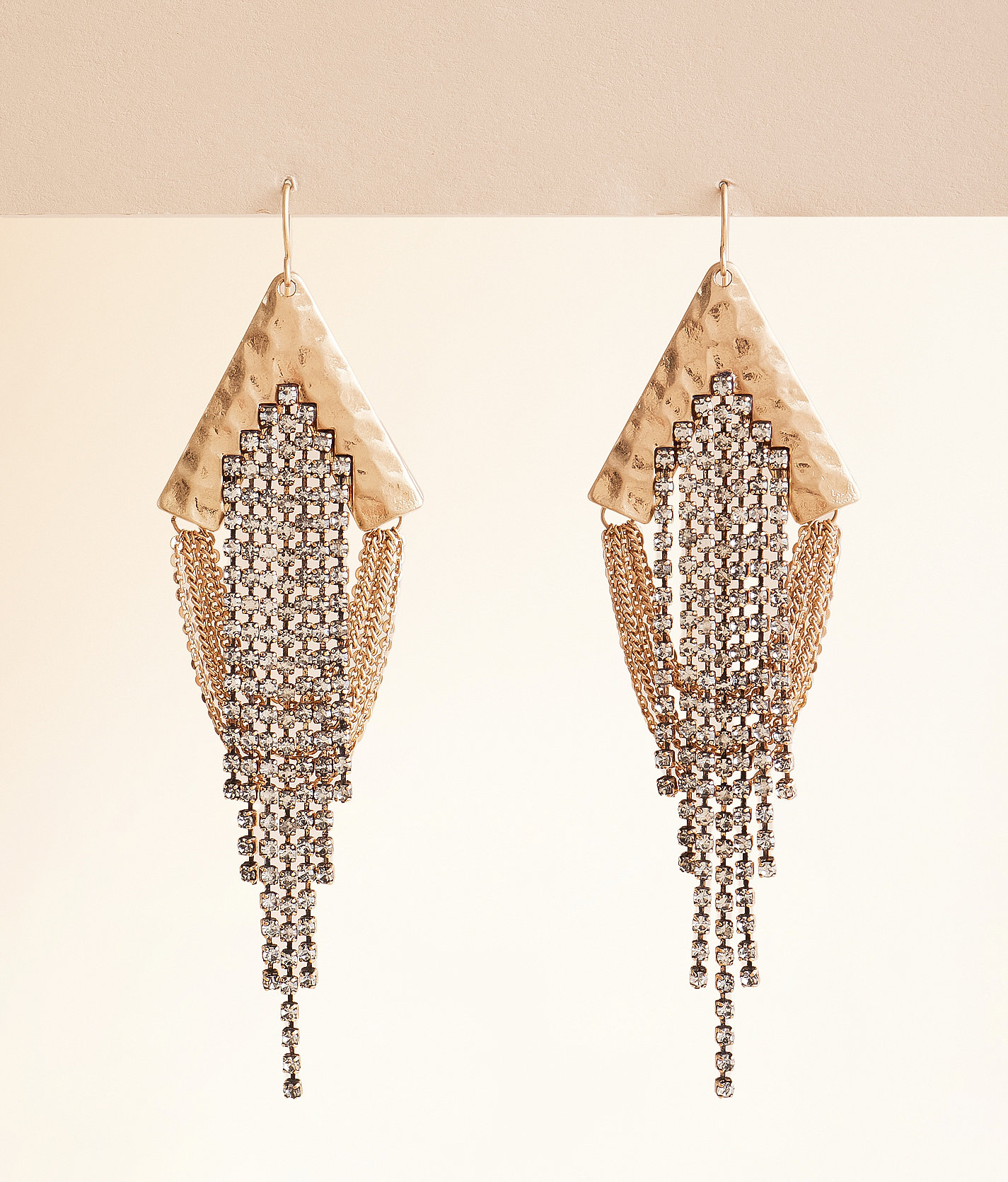 boutique by BKE Rhinestone & Chain Fringe Drop Earring - Women's Jewelry in Worn Gold