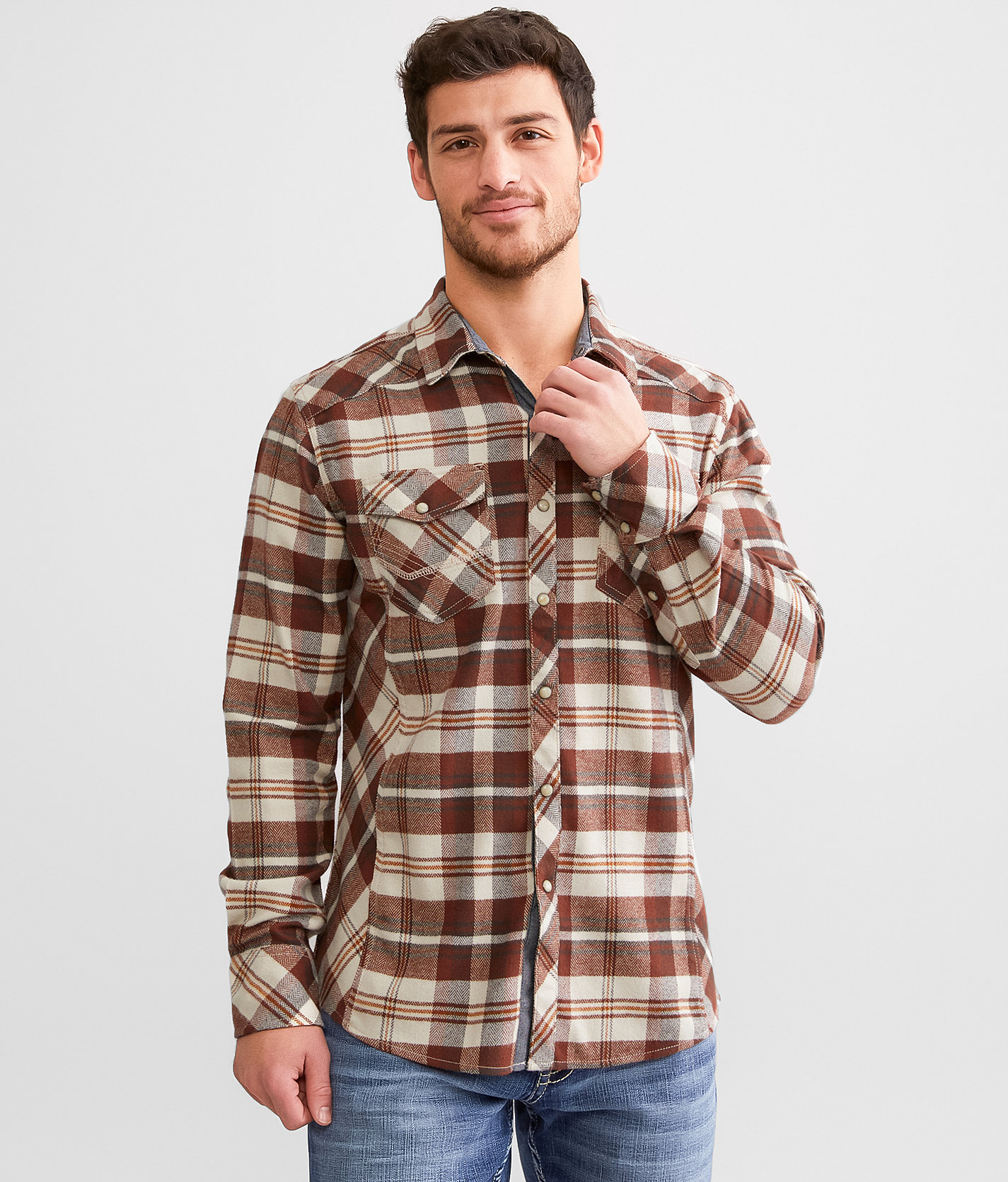 BKE Plaid Athletic Shirt - Men's Shirts in Cream Brown Rust