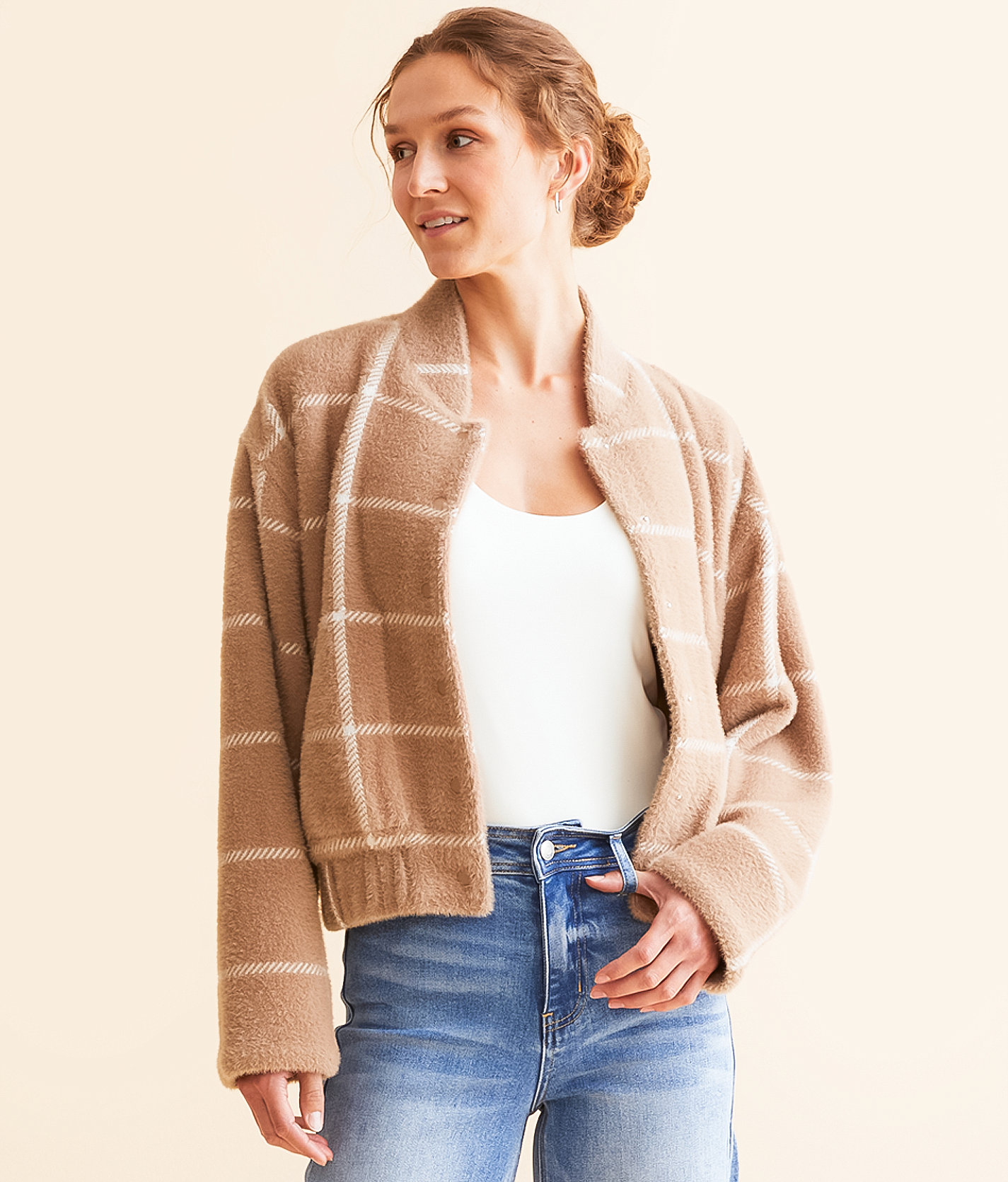 Z Supply Lex Eyelash Plaid Bomber Jacket - Women's Coats & Jackets in Heather Taupe