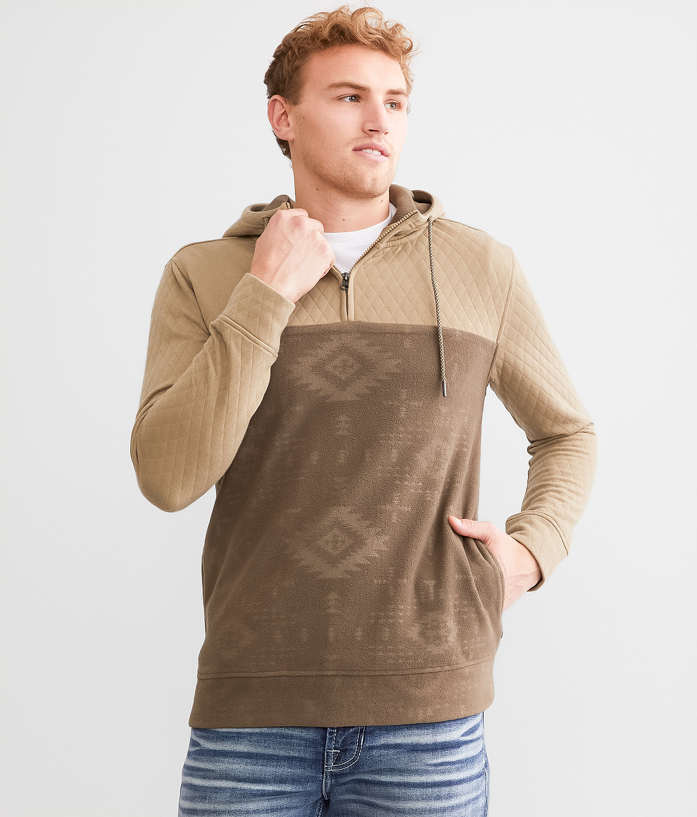 Departwest Quilted Quarter Zip Hoodie - Men's Sweatshirts in Cub